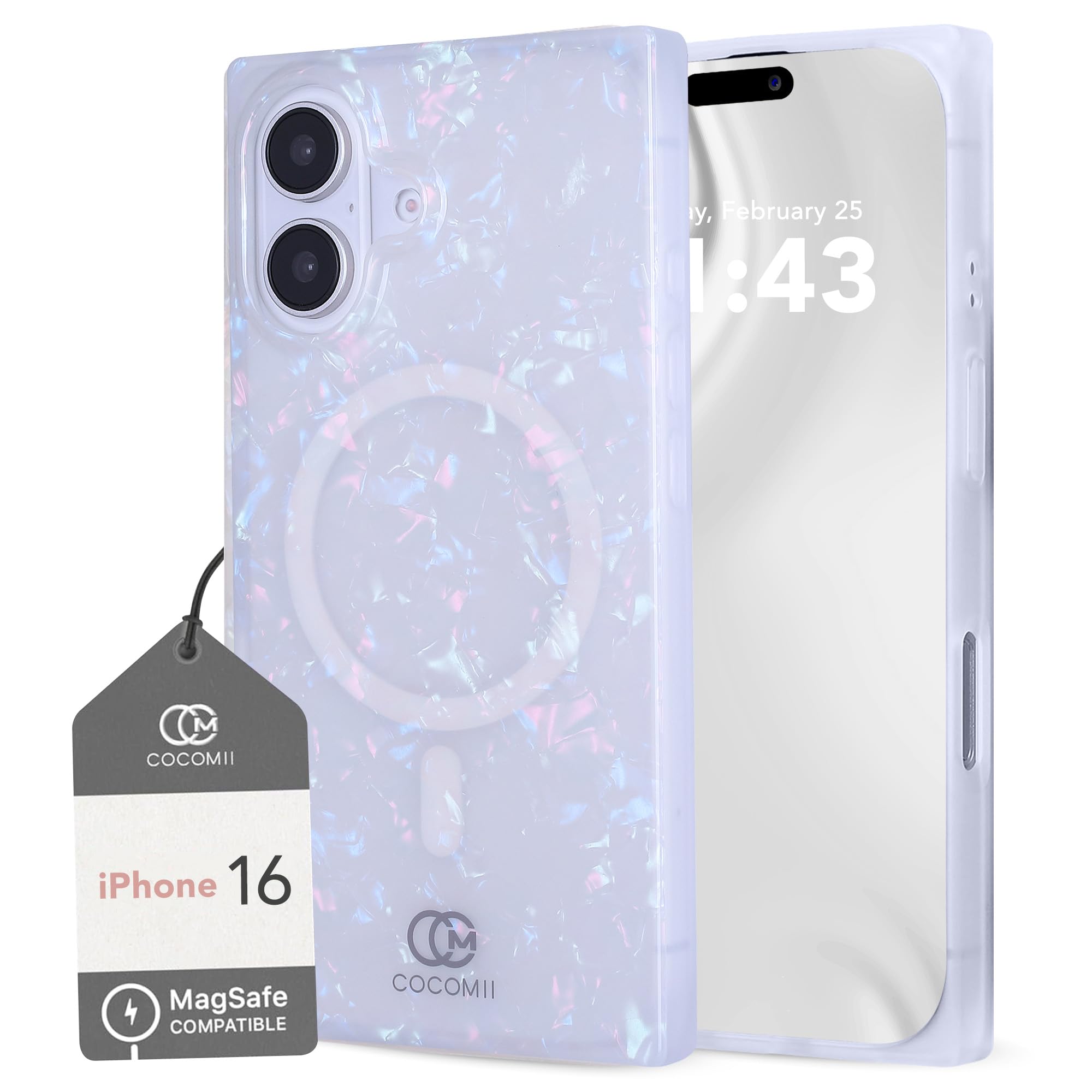 COCOMII Rectangle Case for iPhone 16, Compatible with MagSafe, Iridescent Opal