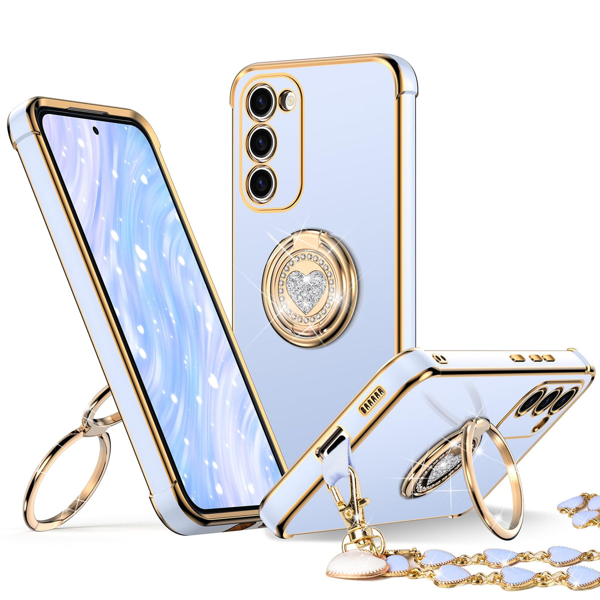 Xyz For Galaxy S23 Case With Stand, Samsung S23 Case With Double Ring, Women Girls Bling Luxury Phone Case For Samsung Galaxy S2