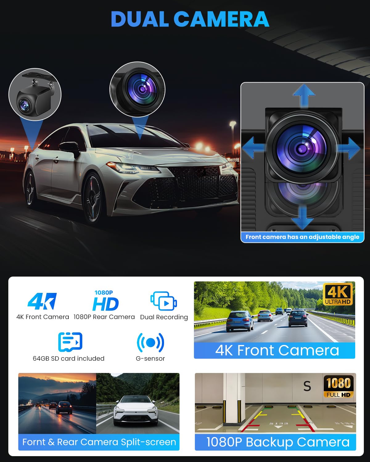 10.26'' Carplay Screen For Car: 4K Dash Cam Portable Car Stereo With Wireless Carplay Android Auto, Touchscreen, 1080P Backup Ca