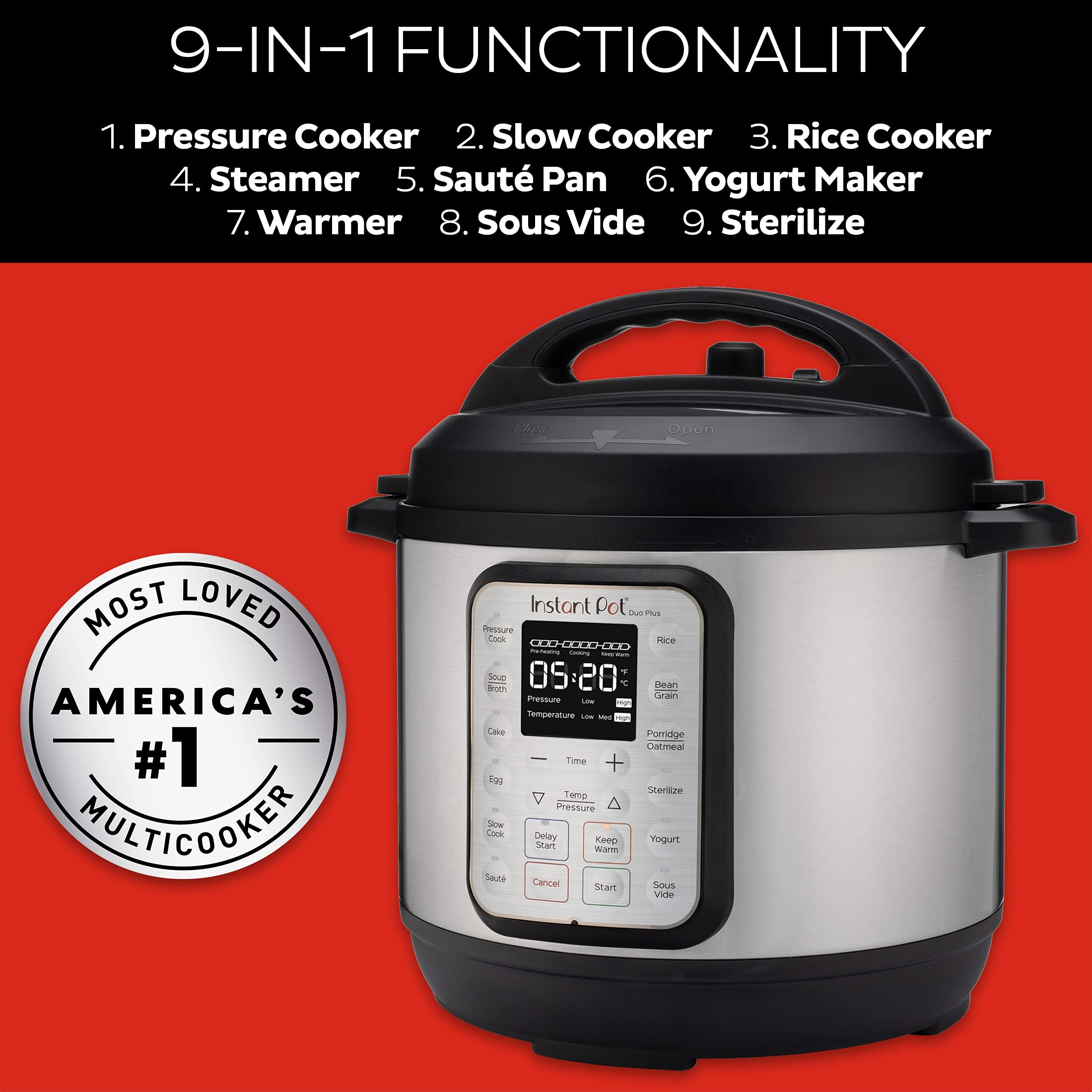 Instant Pot Duo Plus 9 In 1 Electric Pressure Cooker, Slow Cooker, Rice Cooker, Steamer, Saut Yogurt Maker, Warmer & Sterilizer,