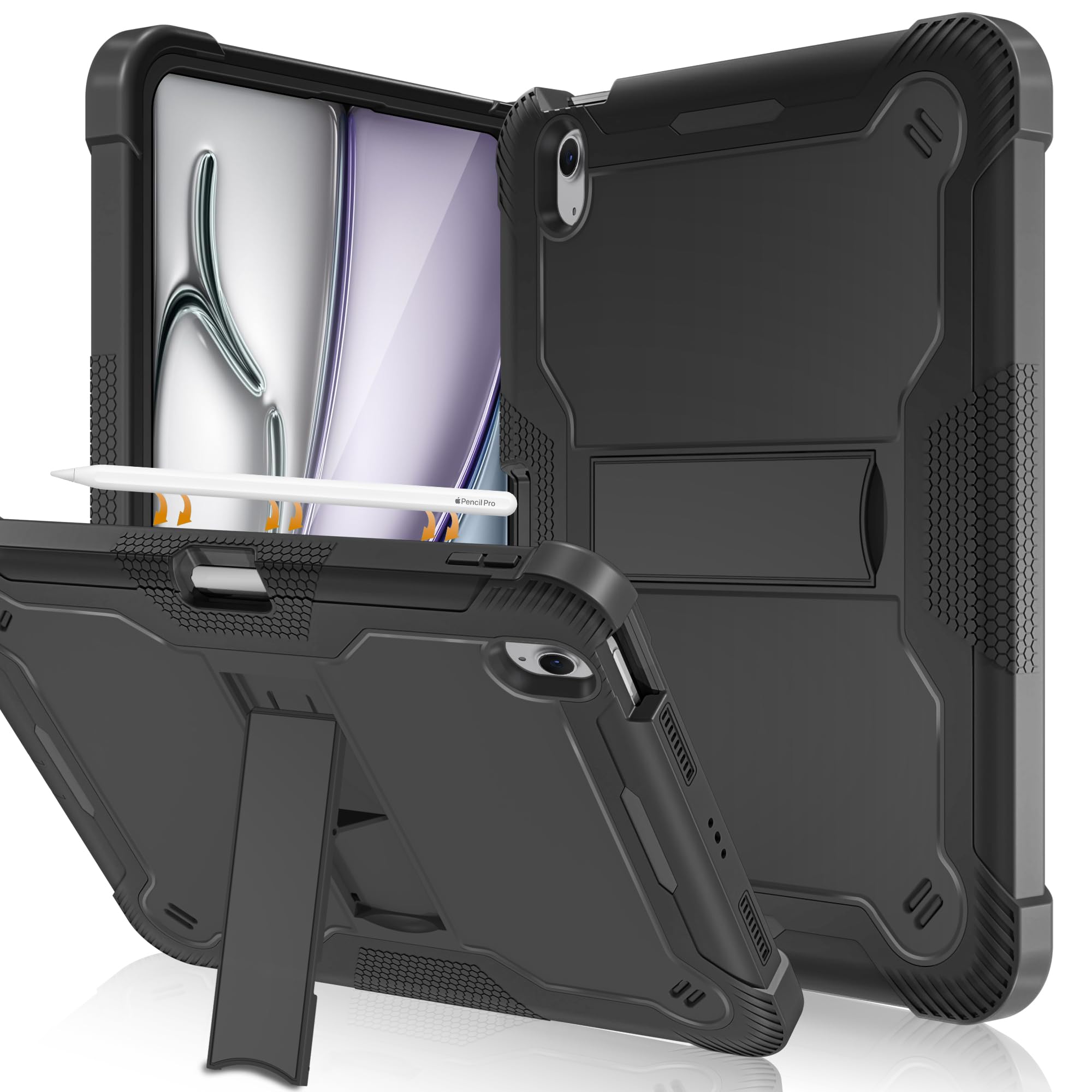 Fingic Ipad Air 11 Inch Case M2 2024,Ipad Air 6Th/5Th/4Th Generation Case 2024/2022/2020 10.9 Inch With Pencil Holder Heavy Duty