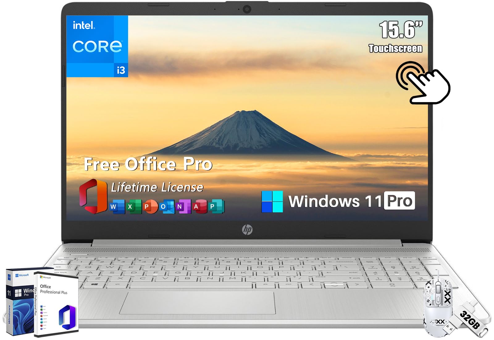 HP 15 Touchscreen Laptop for Business, Windows 11 Pro & MS Office Lifetime License, 15.6 HD Screen, 16 GB RAM, 512 GB SSD, Intel