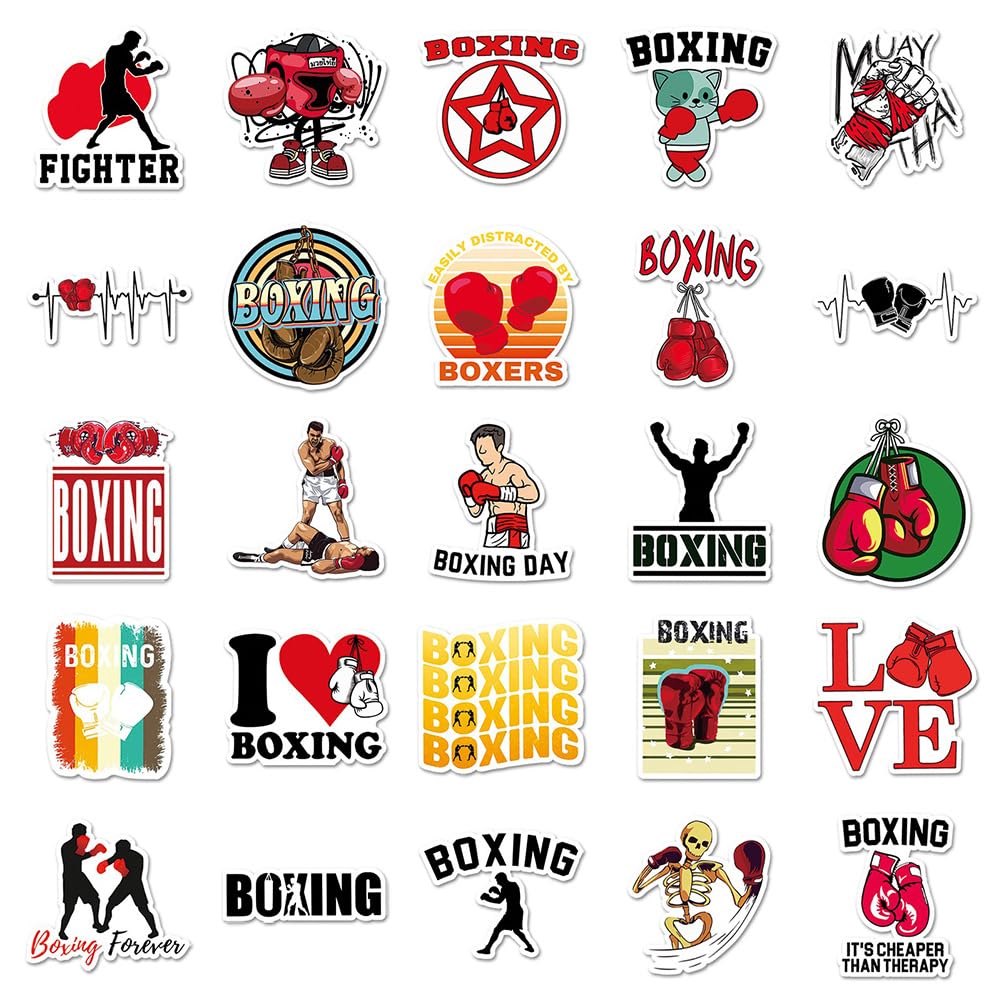 Boxing Stickers |50Pcs Boxing Waterproof Vinyl Decals For Bike Water Bottles Laptop Bicycle Refrigerator Cup Luggage Computer Mo