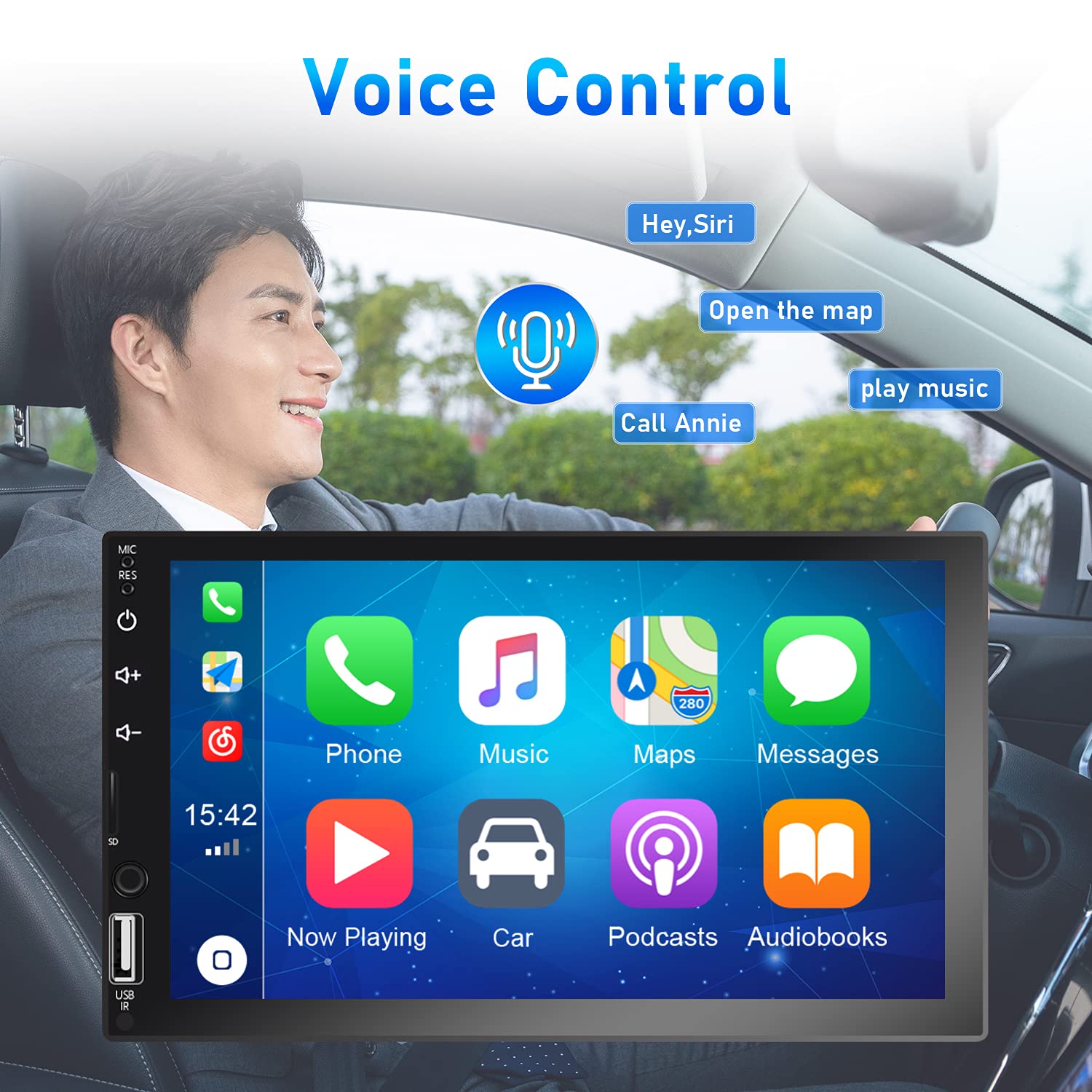 Double Din Car Stereo, In Dash Car Radio With Carplay/Android Auto Bluetooth 7 Inch Hd Touchscreen Auto Radio With Backup Camera, Fm/Mirror Link//Tf/Aux/Usb/Multimedia Mp5 Player