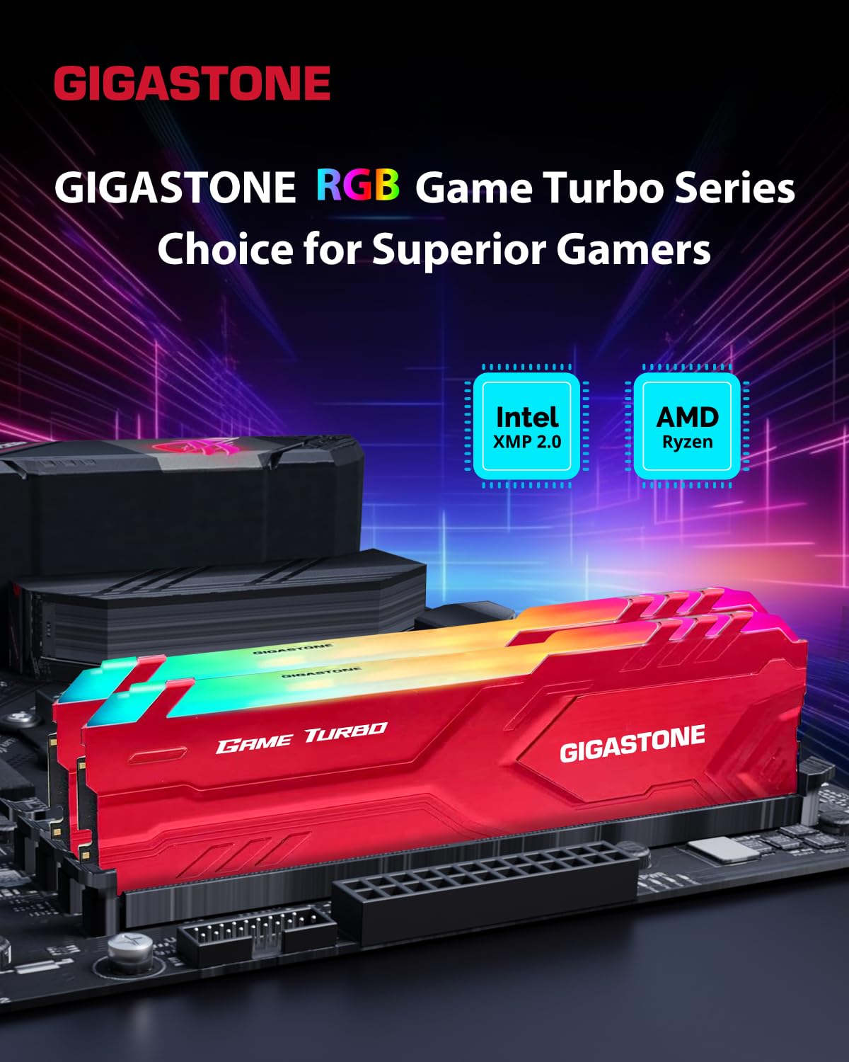 ?Rgb Ddr4 Ram? Gigastone Game Turbo 32Gb Kit (2X16Gb) Ddr4 3200Mhz Pc4 25600 Cl16 18 18 40 Intel Xmp 2.0 Amd Ryzen 1.35V Udimm 2