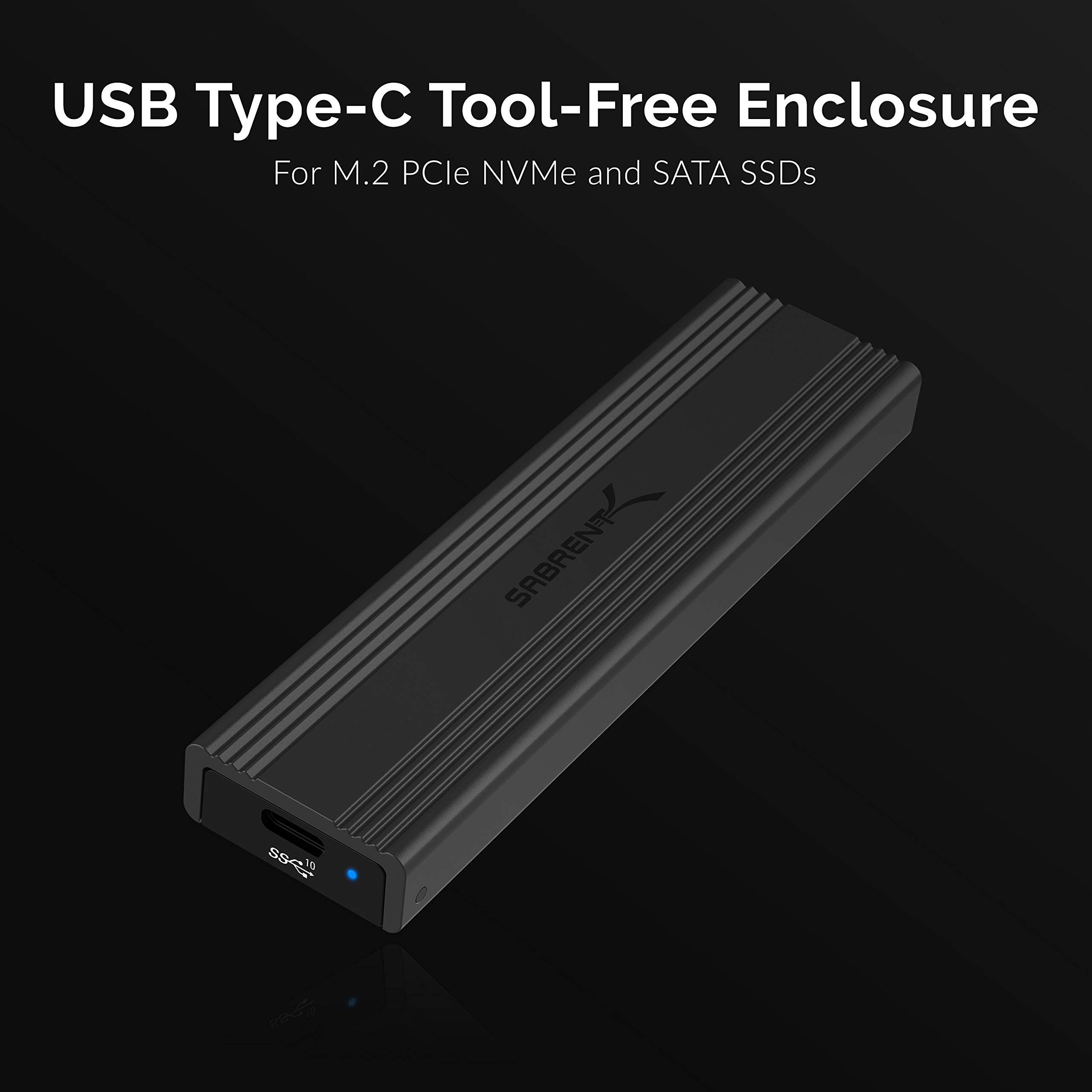 Sabrent Usb 3.2 10Gbps Type C Tool Free Enclosure For M.2 Pcie Nvme And Sata Ssds (Ec Snve)