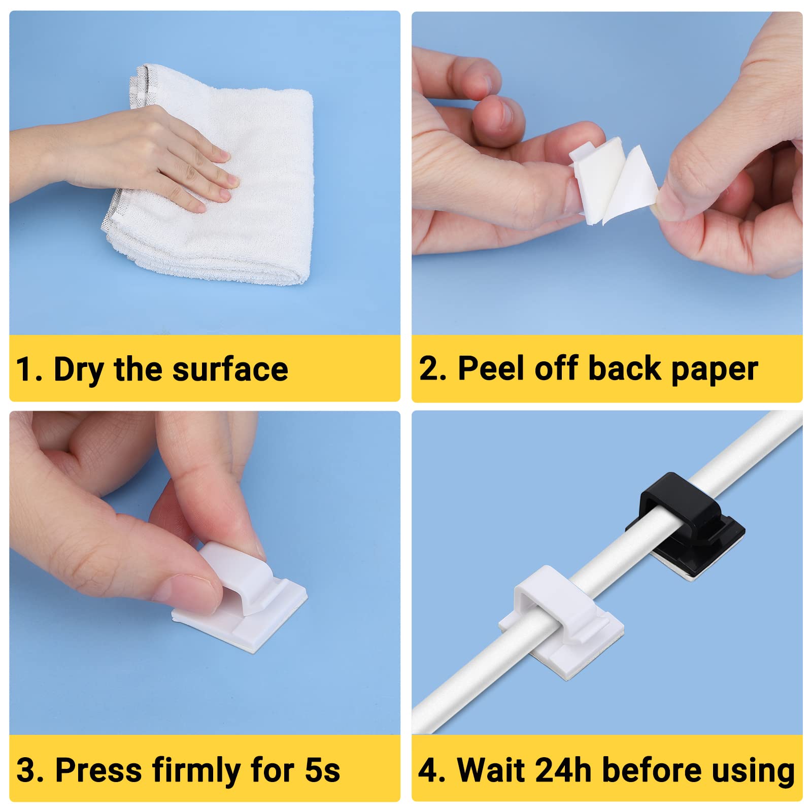 Segarty Large Adhesive Wire Clips 100PCS Cord Organizer Polyethylene White