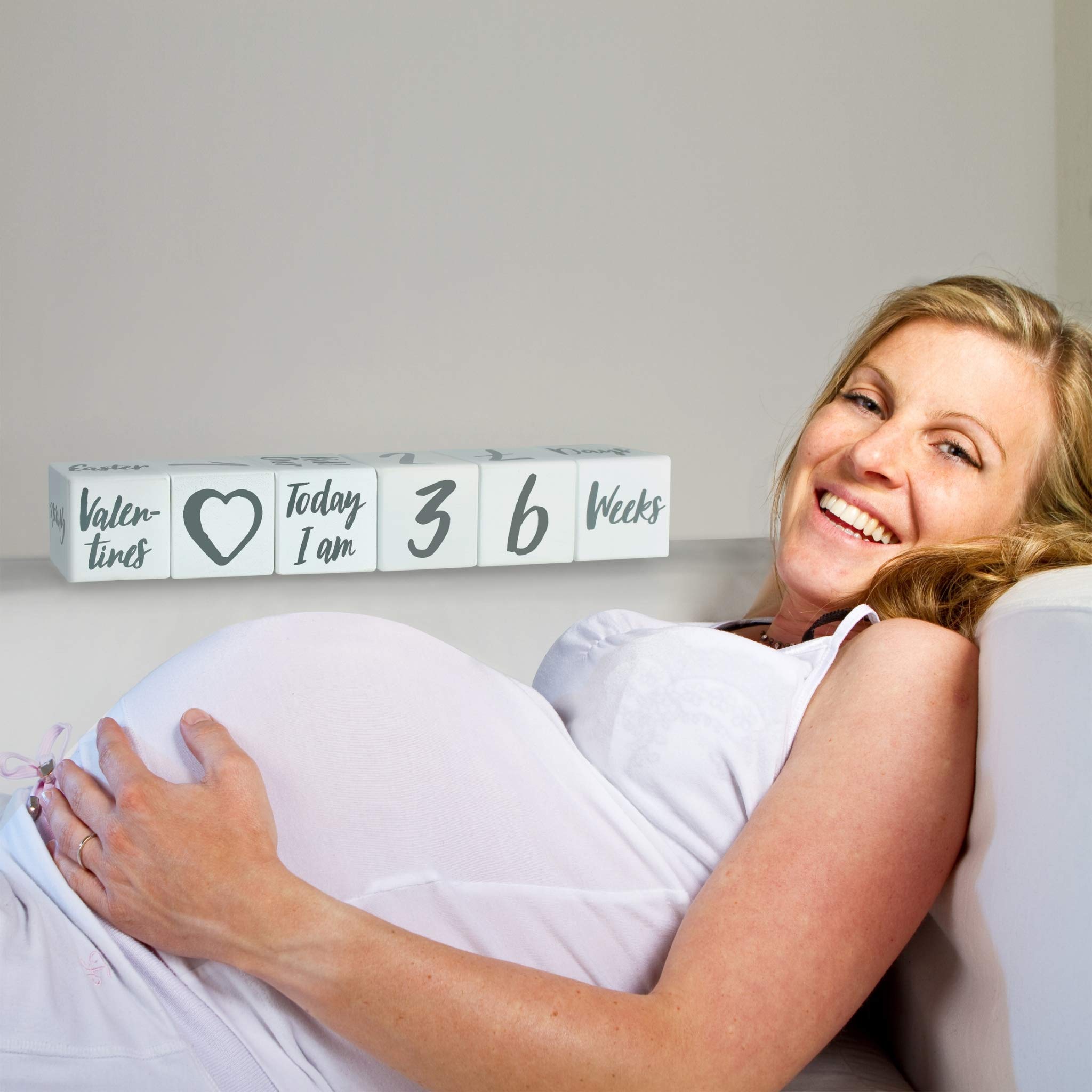 I'M Solid Wood Weekly Monthly Yearly Baby Milestone Age Blocks, Gender Neutral, Newborn Gifts & Keepsakes For Picture Props (6 P