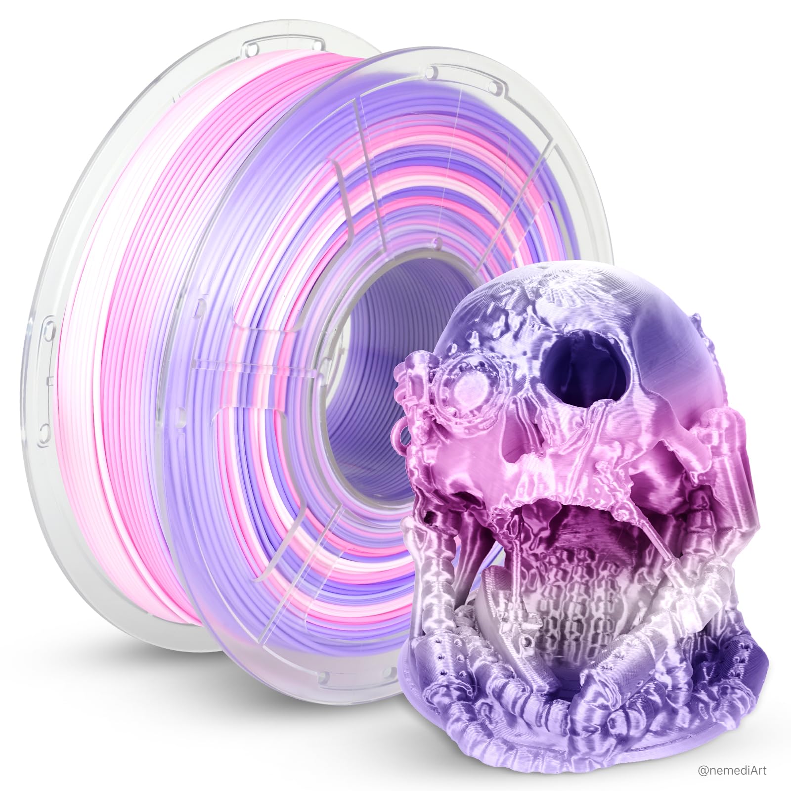 JAYO Silk Rainbow PLA+ Filament 1.75mm 1.1kg, Multicolor Gradient Shiny PLA, Color Changes Every 8 Meters in Lilac-Violet, High 
