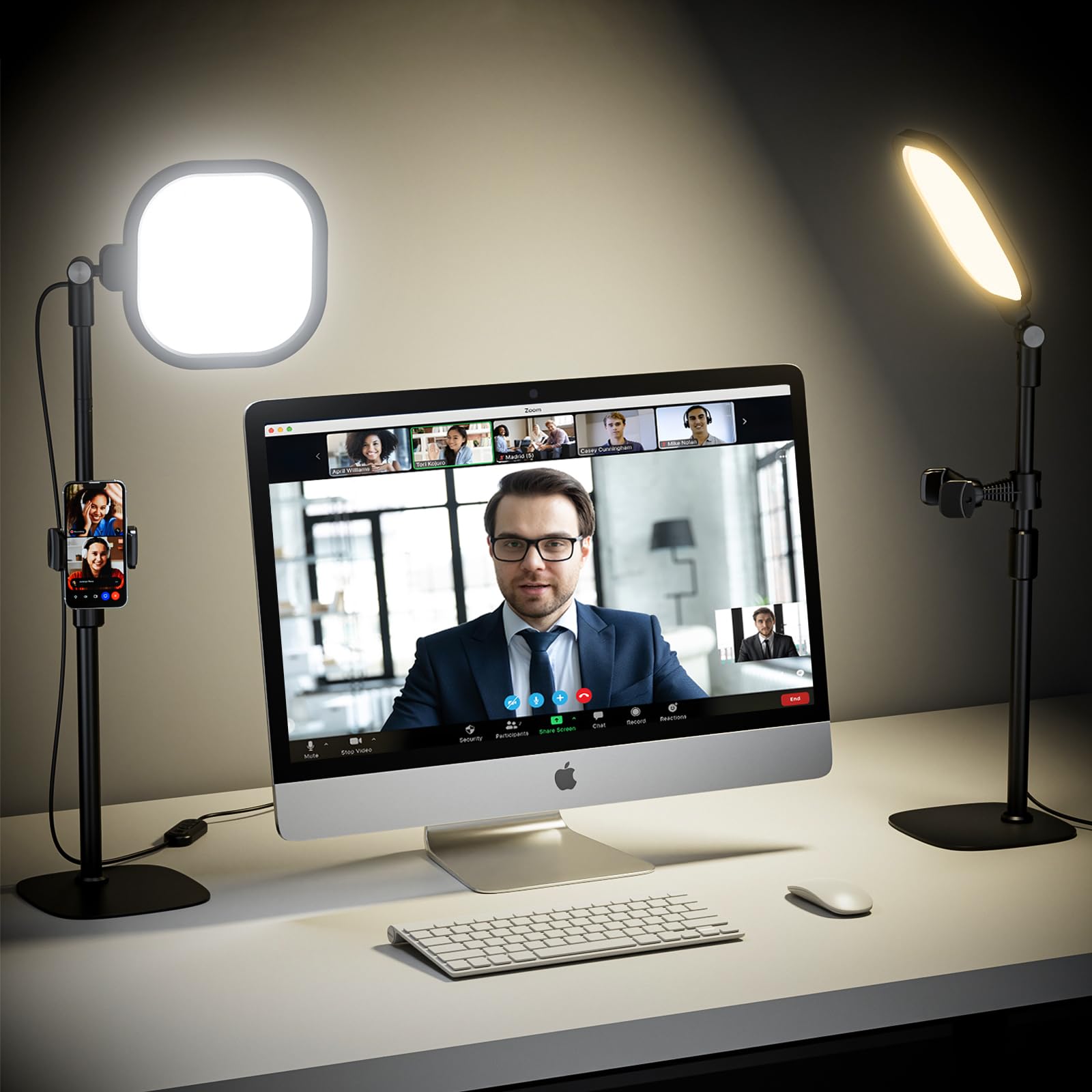 Zoom Lighting For Computer, Adjustable Desk Lighting For Video Calls, 30 Light Modes Video Conference Light, Desk Ring Light Wit