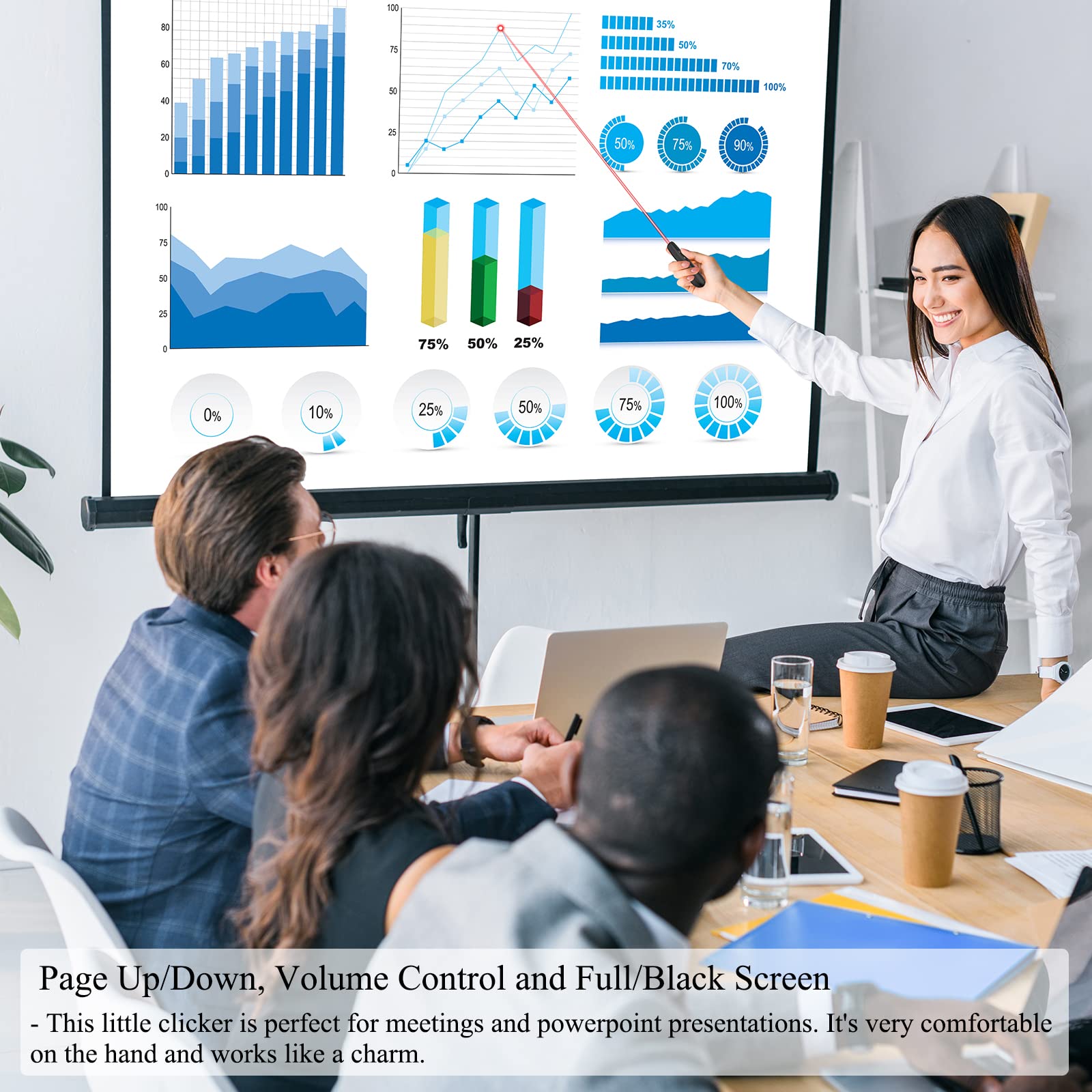 Wireless Powerpoint Remote Presentation Clicker: Battery Operated Presenter Ppt Slide Advancer With Red Pointer | 100Ft Control