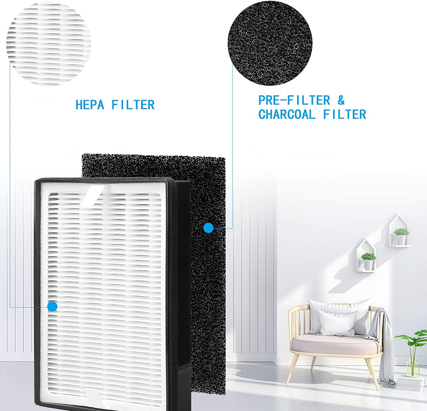 Keyjiniu H126 Replacement Hepa Filter, Compatible With Levoit Lv H126, Includes 2 Hepa Filters And 8 Activated Carbon Pre Filter