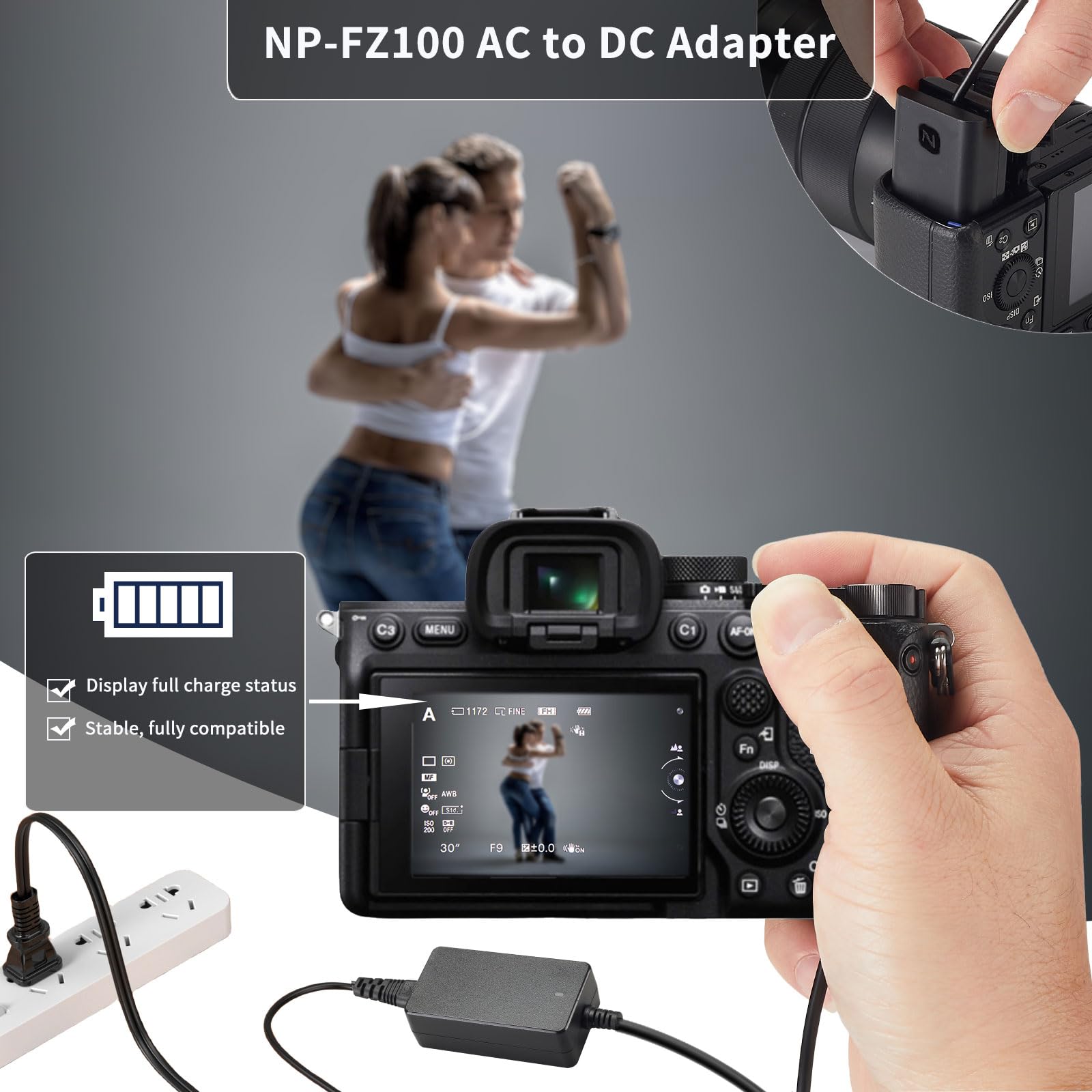 F1Tp Np Fz100 Dummy Battery Ac Power Supply Adapter Replacemen A7Iii Dummy Battery Charger Kit For Sony Alpha A6600, Fx3, A7C, A1, A7 Iii, A7 Iv, A7R Iii, A7R Iv, A7S Iii, A9, A9 Ii, A9R, A9S Cameras