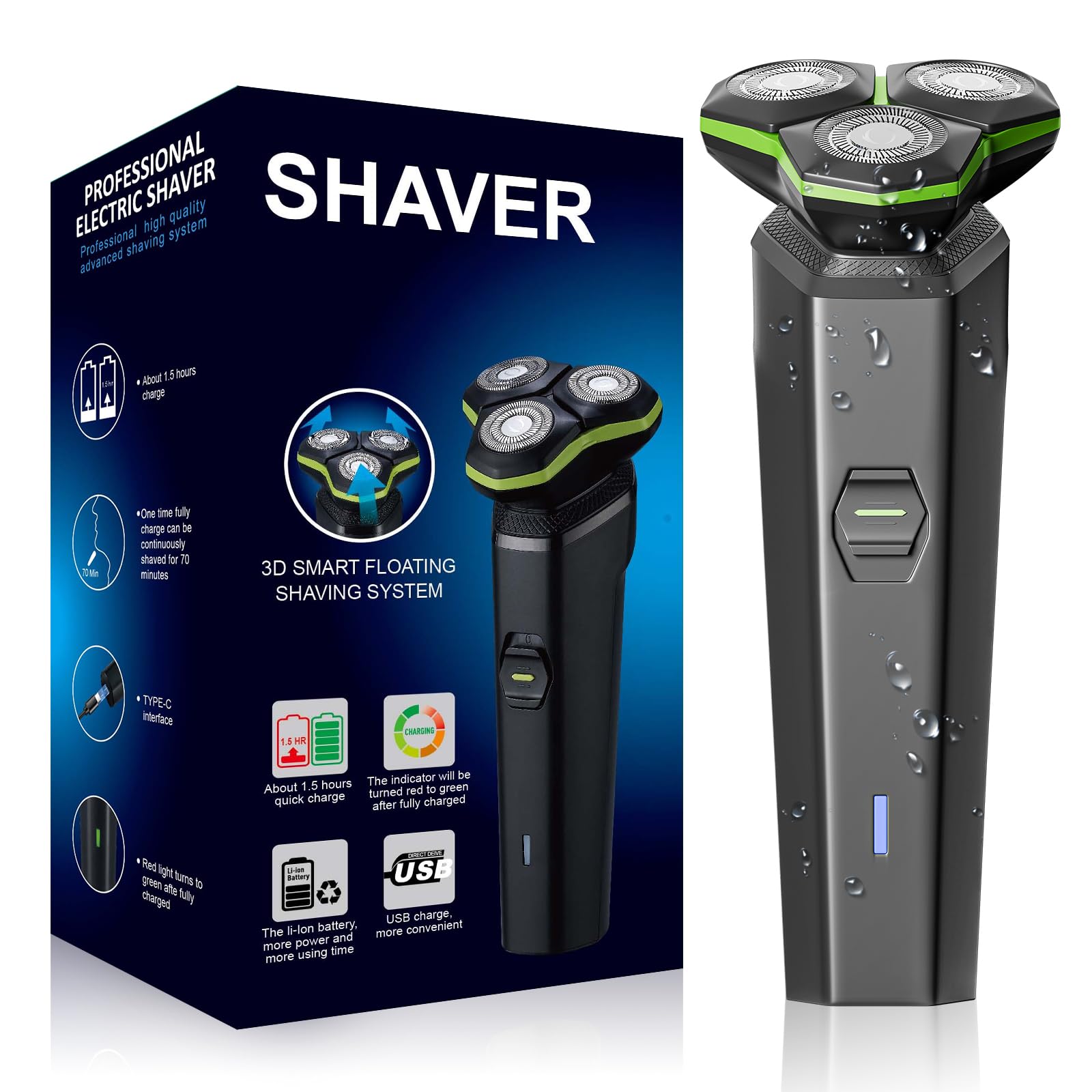 Electric Razor For Men   Electric Shavers For Men With Magnetic Detachable Head, 3D Floating Head, Ideal For Travel, Office, And