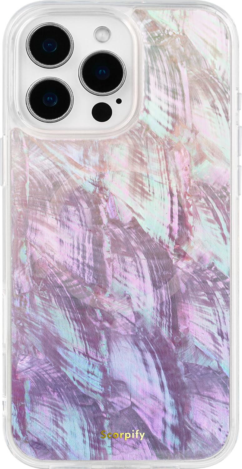 SCORPIFY for iPhone 16 Pro Max Case [Compatible with MagSafe] with Genuine Purple Mother of Pearl Design and Seashell Pattern, C