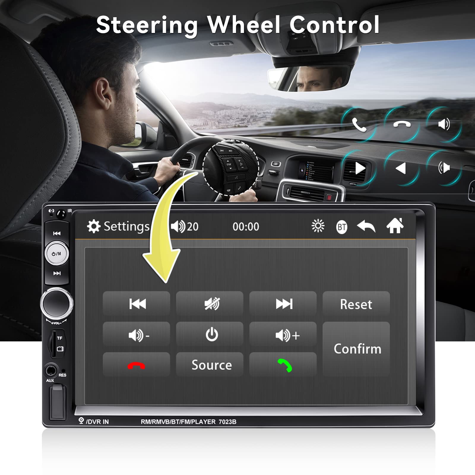 Camecho 7' Double Din Car Stereo Audio Bluetooth Mp5 Player Usb Fm Multimedia Radio+ 4 Led Mini Backup Camera With Steering Wheel Remote Support Mobile Phone Synchronization (Used In Android/Ios)