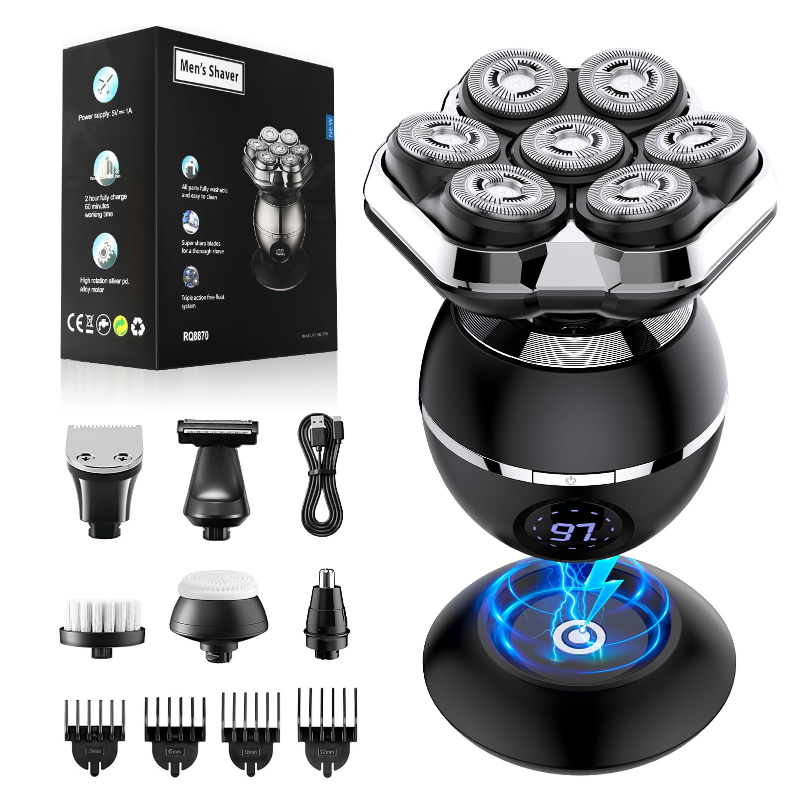 Etentous Head Shavers For Bald Men, 2025 Upgraded Magnetic Head Shaver, Waterproof Wet/Dry Bald Head Shavers For Men, 6 In 1 Sha