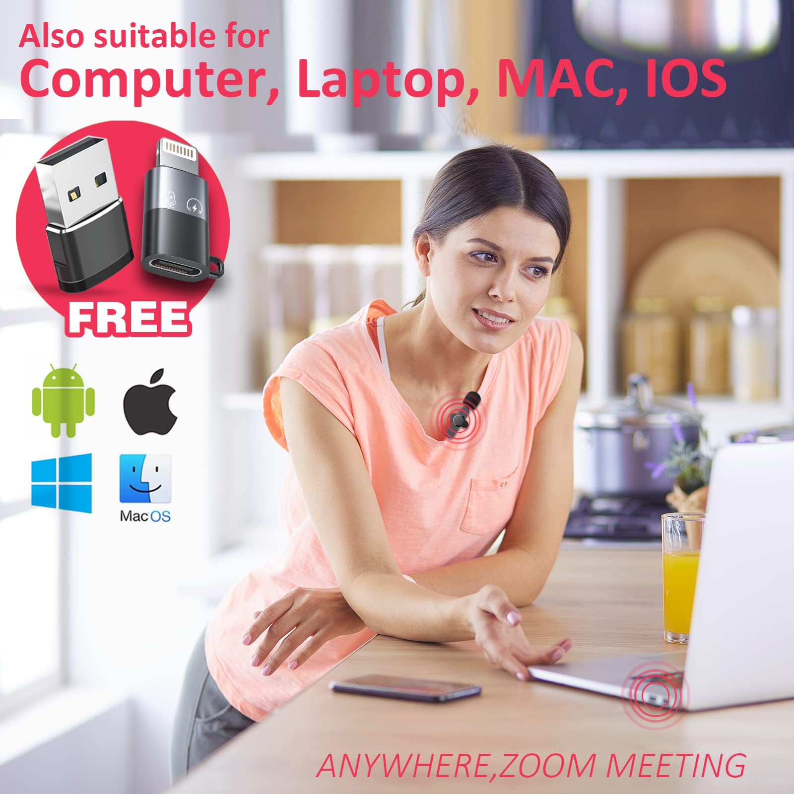 Aisizon Wireless Clip Mic, Wireless Lavalier Microphones, Lapel Clip On Microphone, For Iphone 15, Smartphone, Laptop, Video Rec