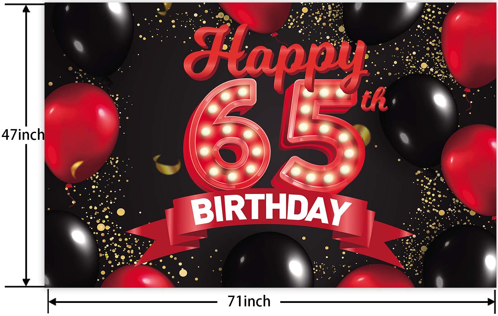 Happy 65Th Birthday Red And Black Banner Backdrop Decorations Balloons Theme Decor For Girls Women Princess 65 Years Old Birthda