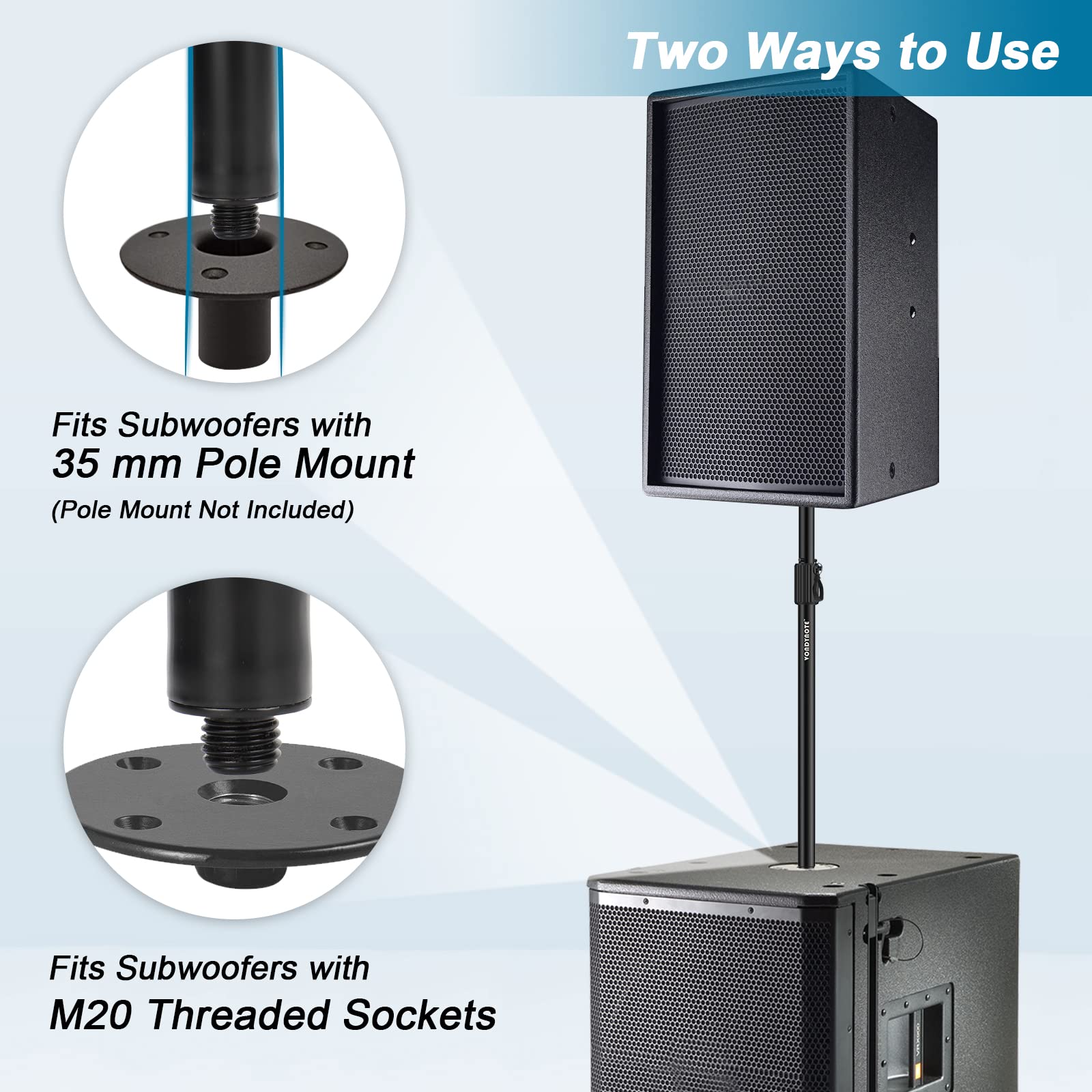 Vondynote Multi Speaker Pole For Subwoofer With Height Adjustment Fits M20 Threaded Mount And 35Mm Mount With Carry Bag, Set Of