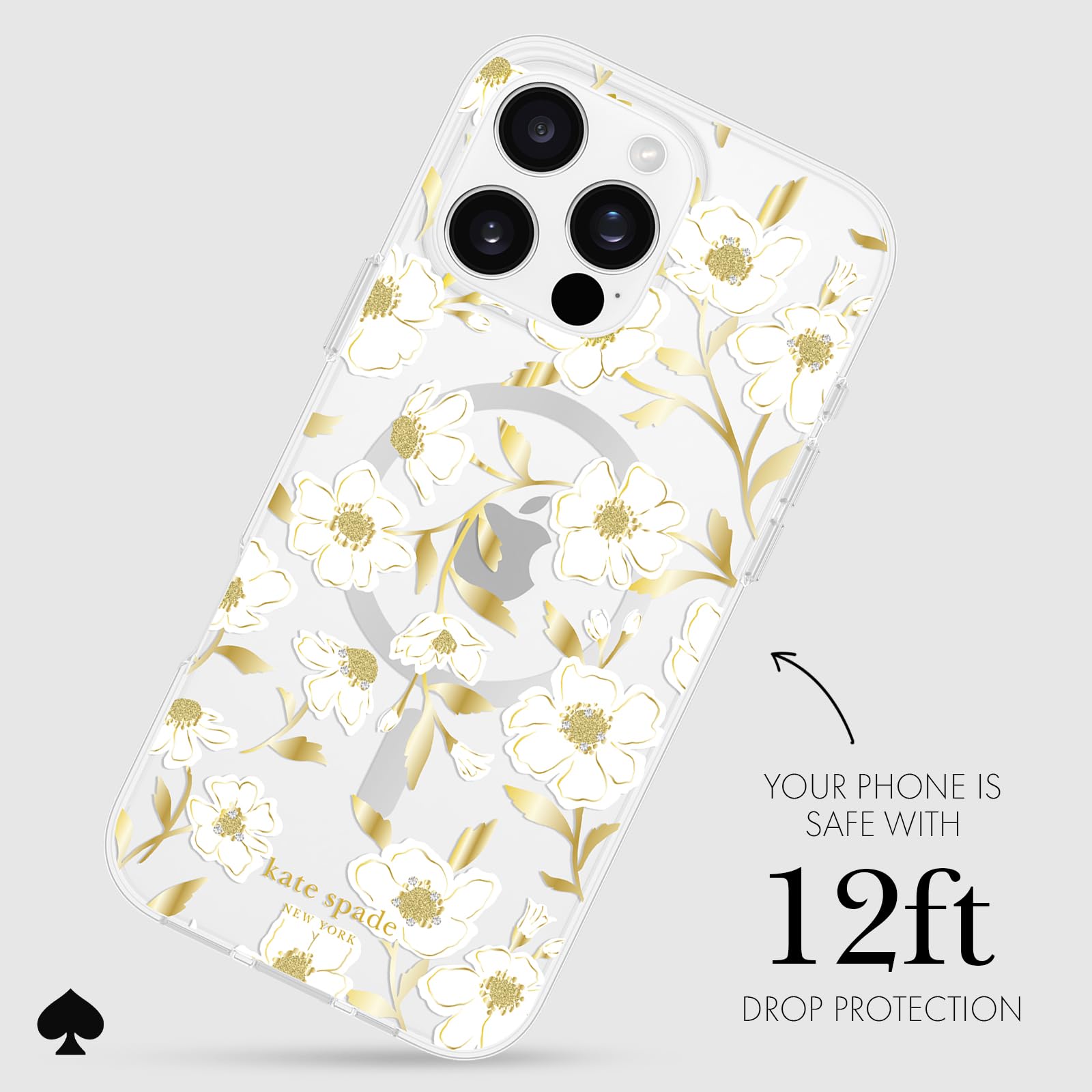 Kate Spade New York Iphone 16 Pro Max Case   Compatible With Magsafe   Designer Phone Case   Sunshine Floral Gems