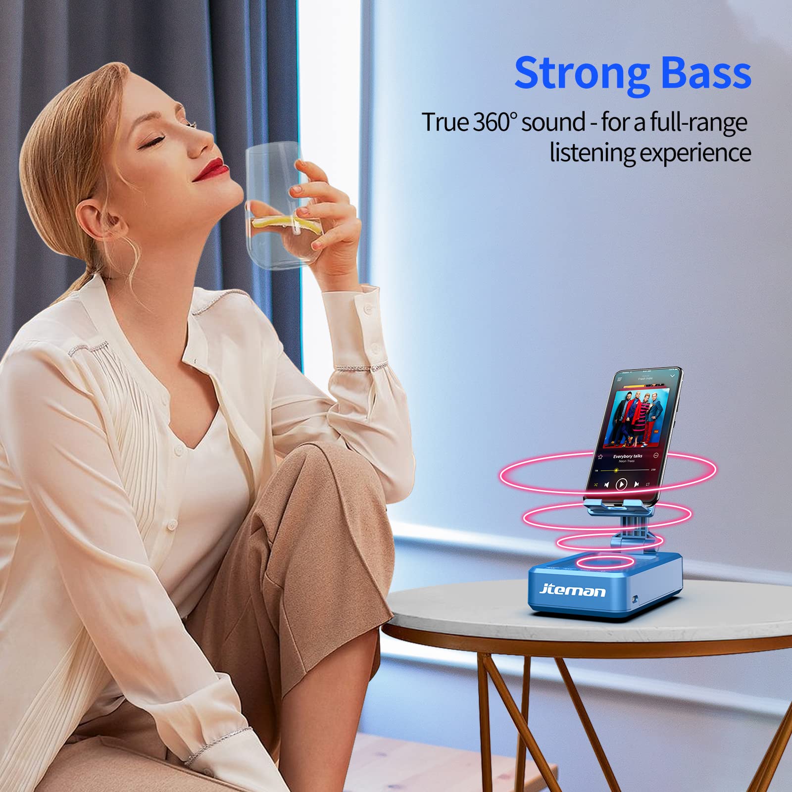 Jteman Phone Stand With Wireless Bluetooth Speaker, Hd Surround Sound Bluetooth Speaker For Desk Perfect For Home Kitchen Gadget