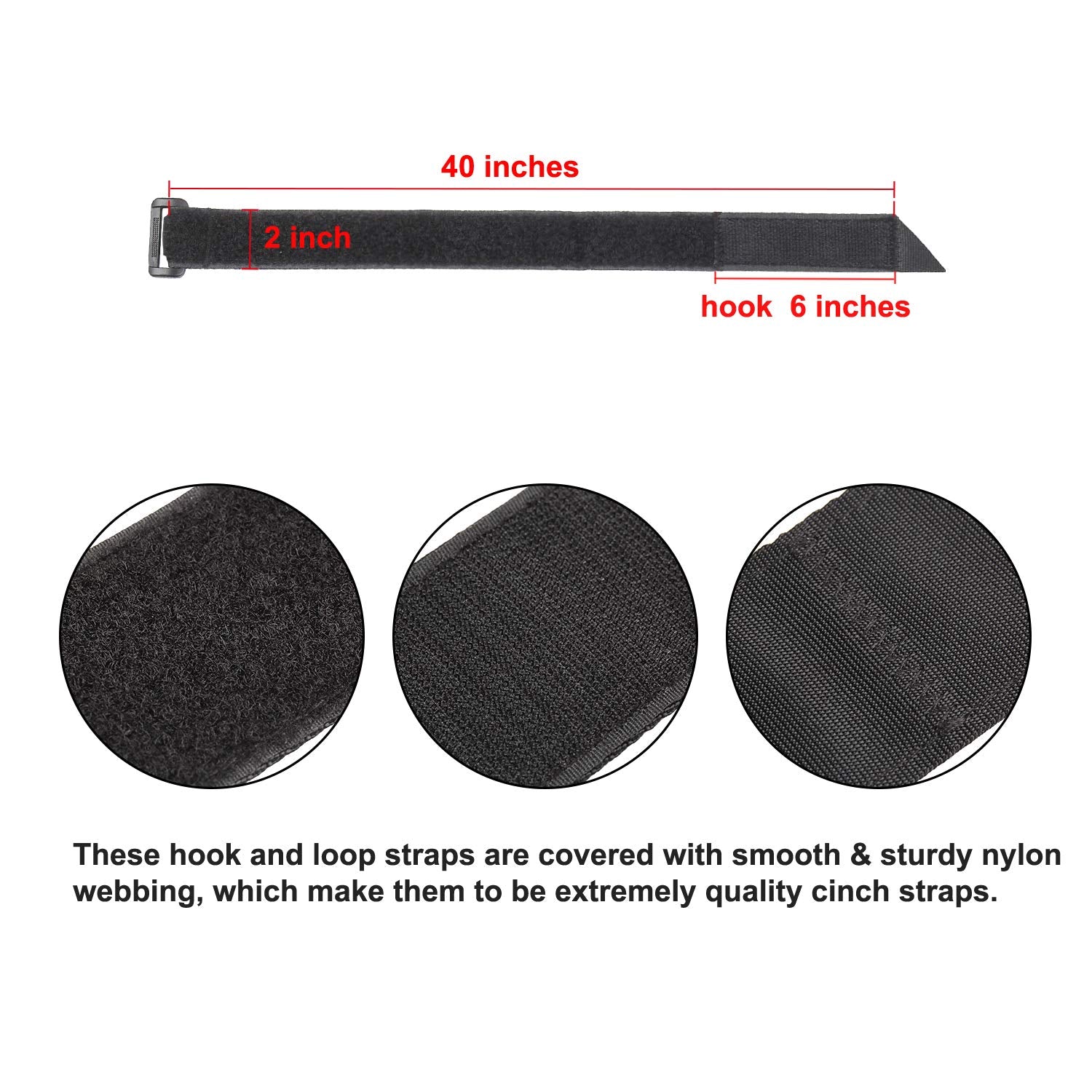 Ayaport Cinch Straps 2'' X 40''  4Pack, Sturdy & Reusable Hook And Loop Covered With Nylon Webbing Securing Buckle Straps For Al