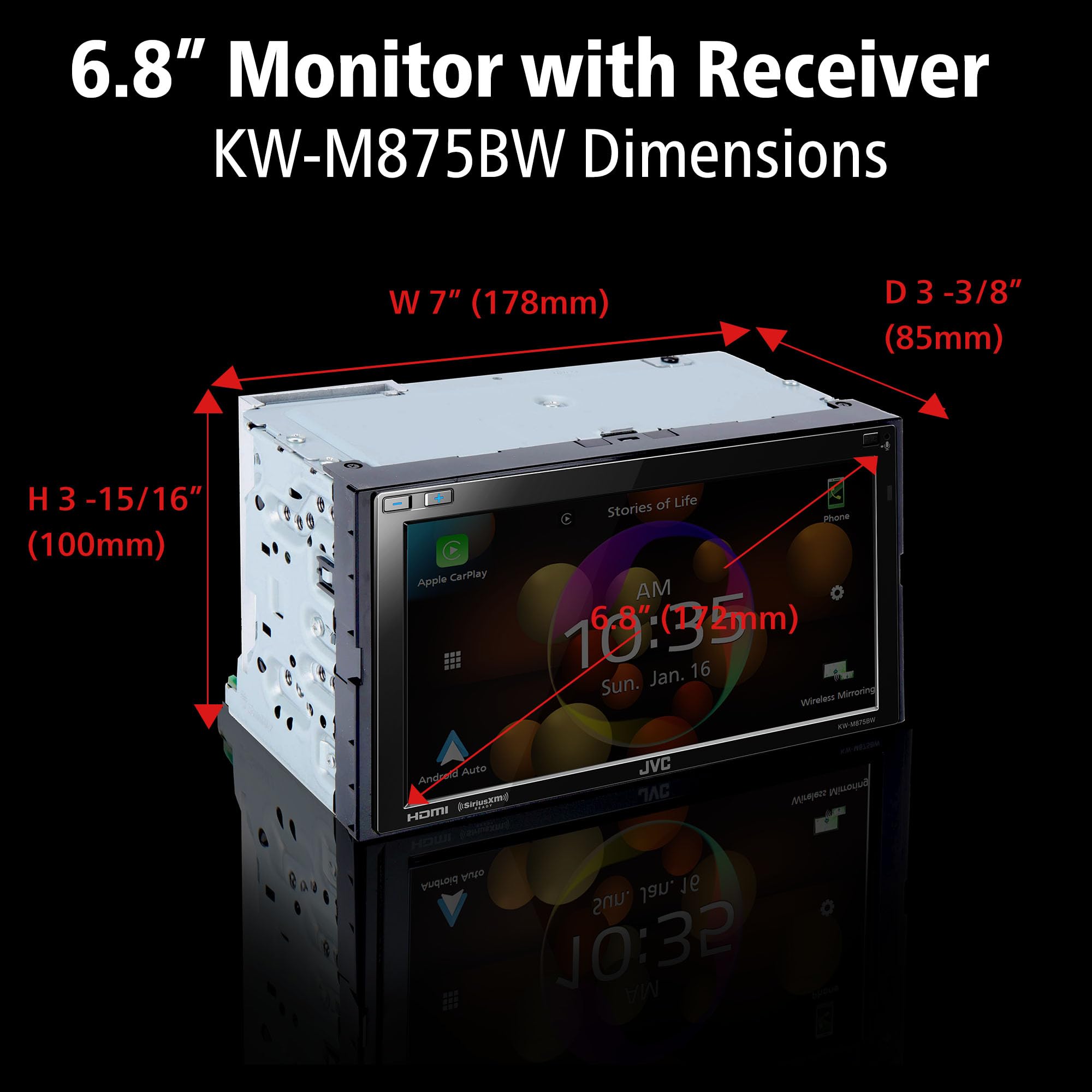 Jvc Kw-M875Bw Built In Wi-Fi For Wireless Carplay Android Auto, 6.8'' Lcd Touchscreen Display, Am/Fm, Bluetooth, Mp3 Player, Usb