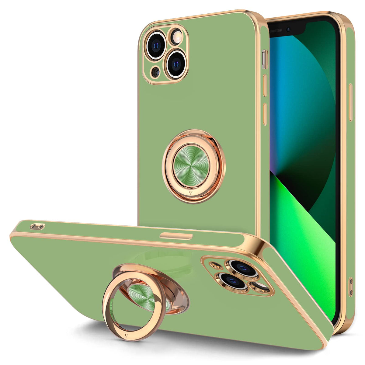 Hython Case For Iphone 13 Case With Ring Stand [360   Rotatable Ring Holder Magnetic Kickstand] [Plated Rose Gold Edge] Slim Sof