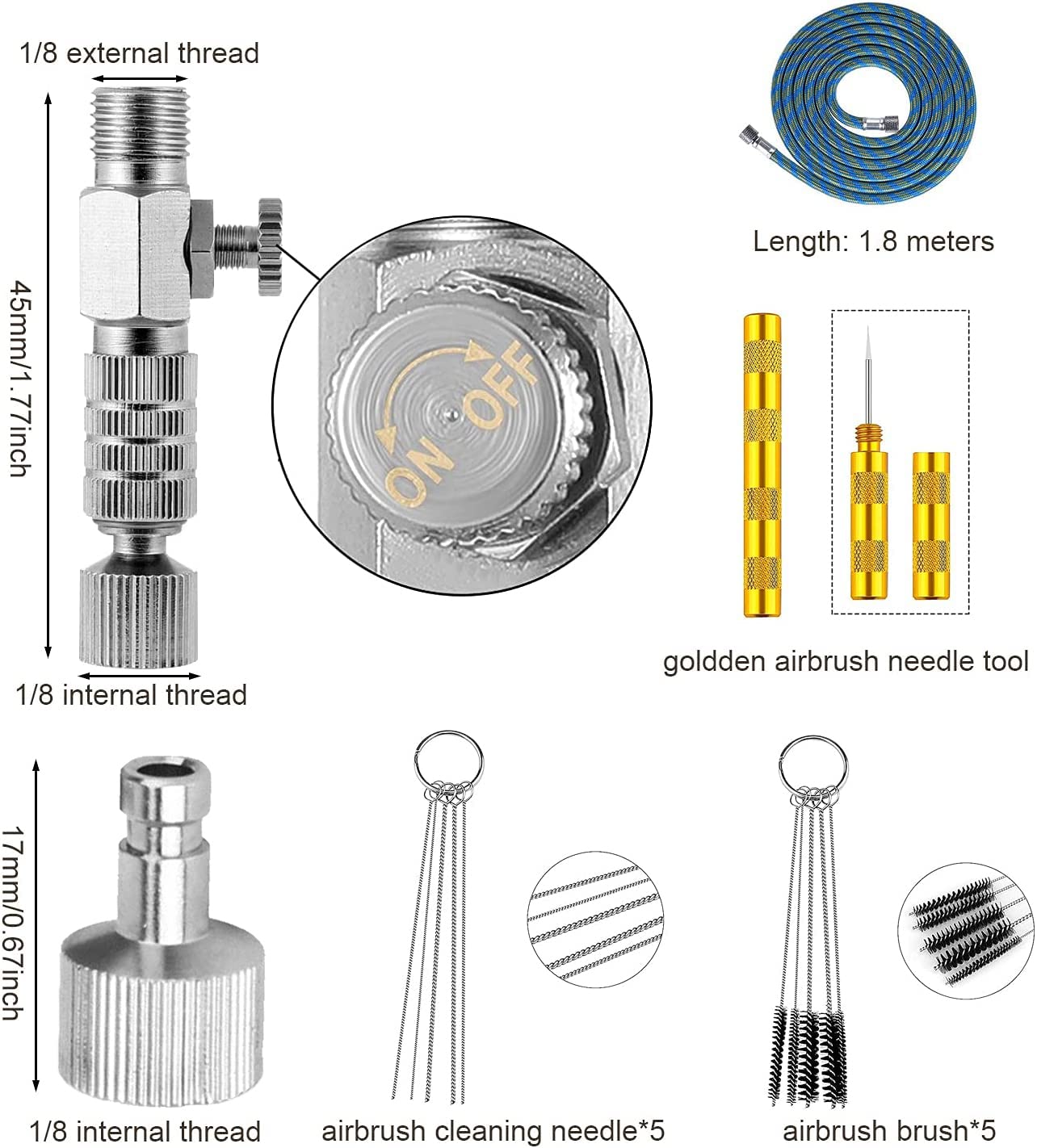 16Pcs Airbrush Adapter Set Includes 12Pcs Airbrush Adapter Kit Fitting Quick Release Disconnect Fitting Connector,Airbrush Hose