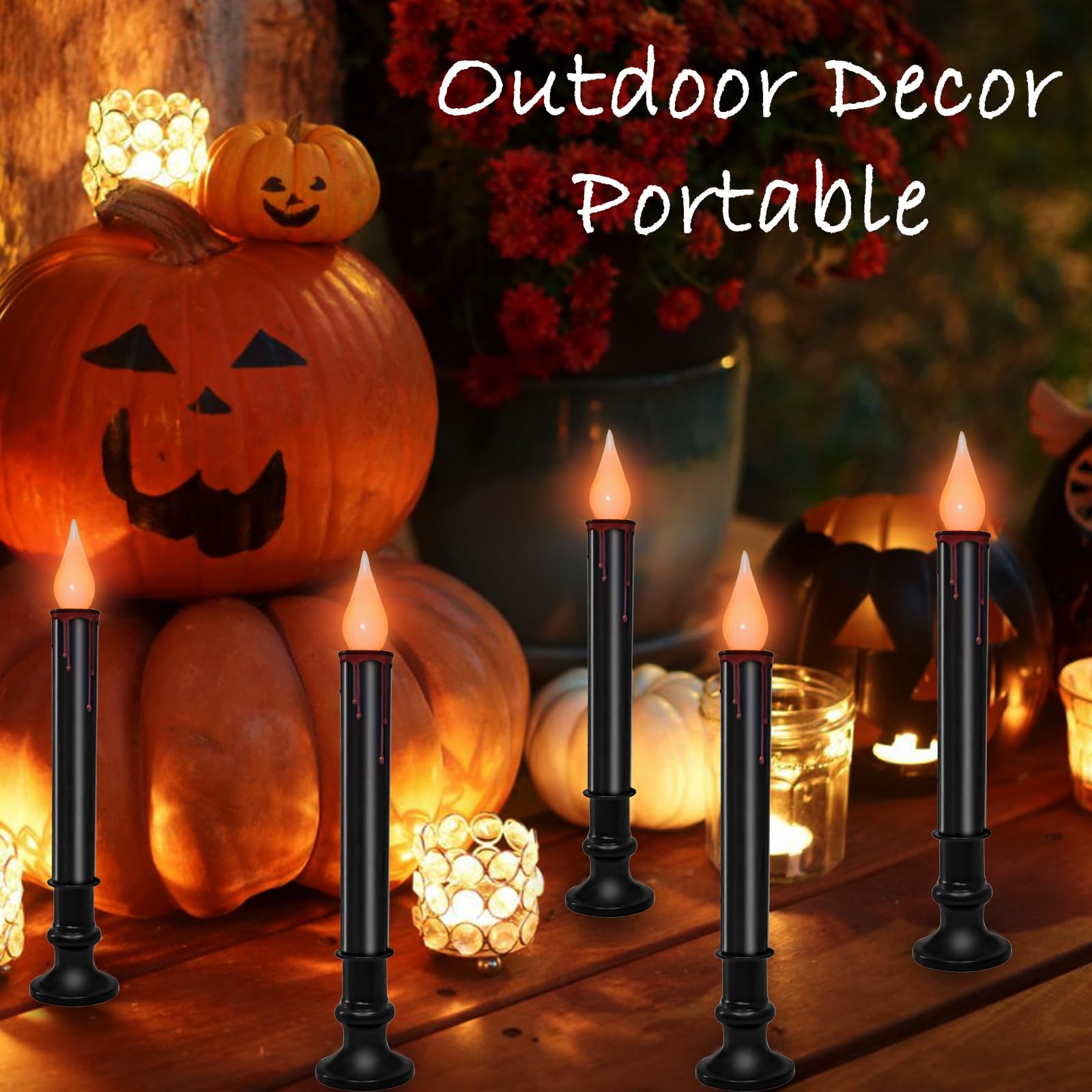 Sunsgne 9'' Halloween Window Battery Operated Candle Lights With Led Flameless Flicker Lights, Black Candles Automatic Timer Lam