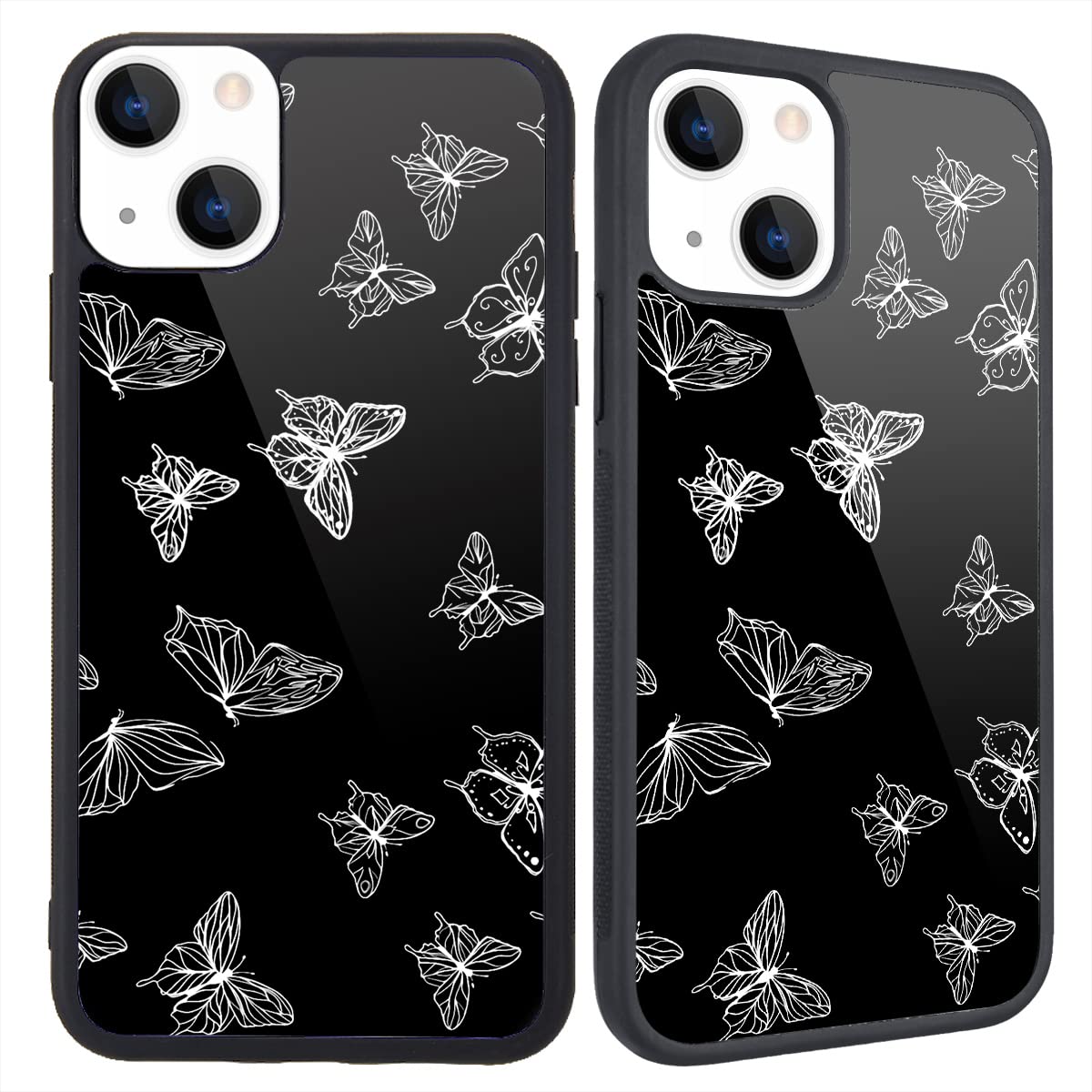 Maycari Compatible With Iphone 13 Case For Children Women White Butterfly Design, Hard Back With Funny Animal Pattern Soft Tpu B