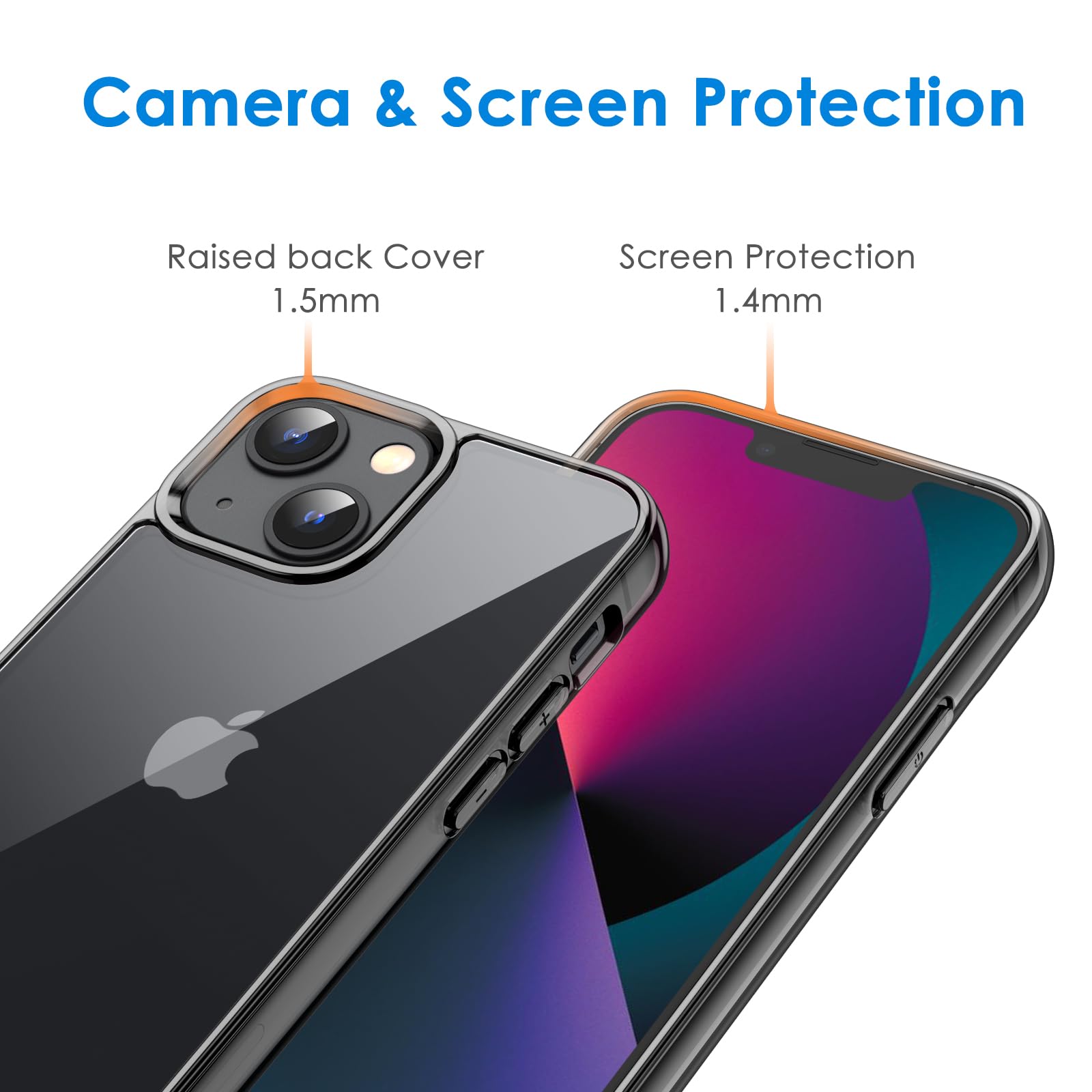 Jetech Case For Iphone 13 Mini 5.4 Inch, Non Yellowing Shockproof Phone Bumper Cover, Anti Scratch Clear Back (Black)