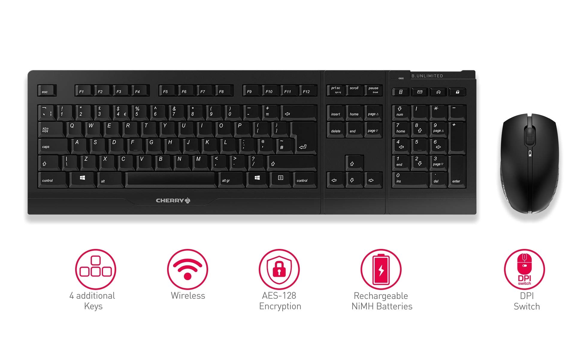 Cherry B.Unlimited 3.0   Wireless Keyboard+Mouse   Us Layout   Qwerty Keyboard  Black