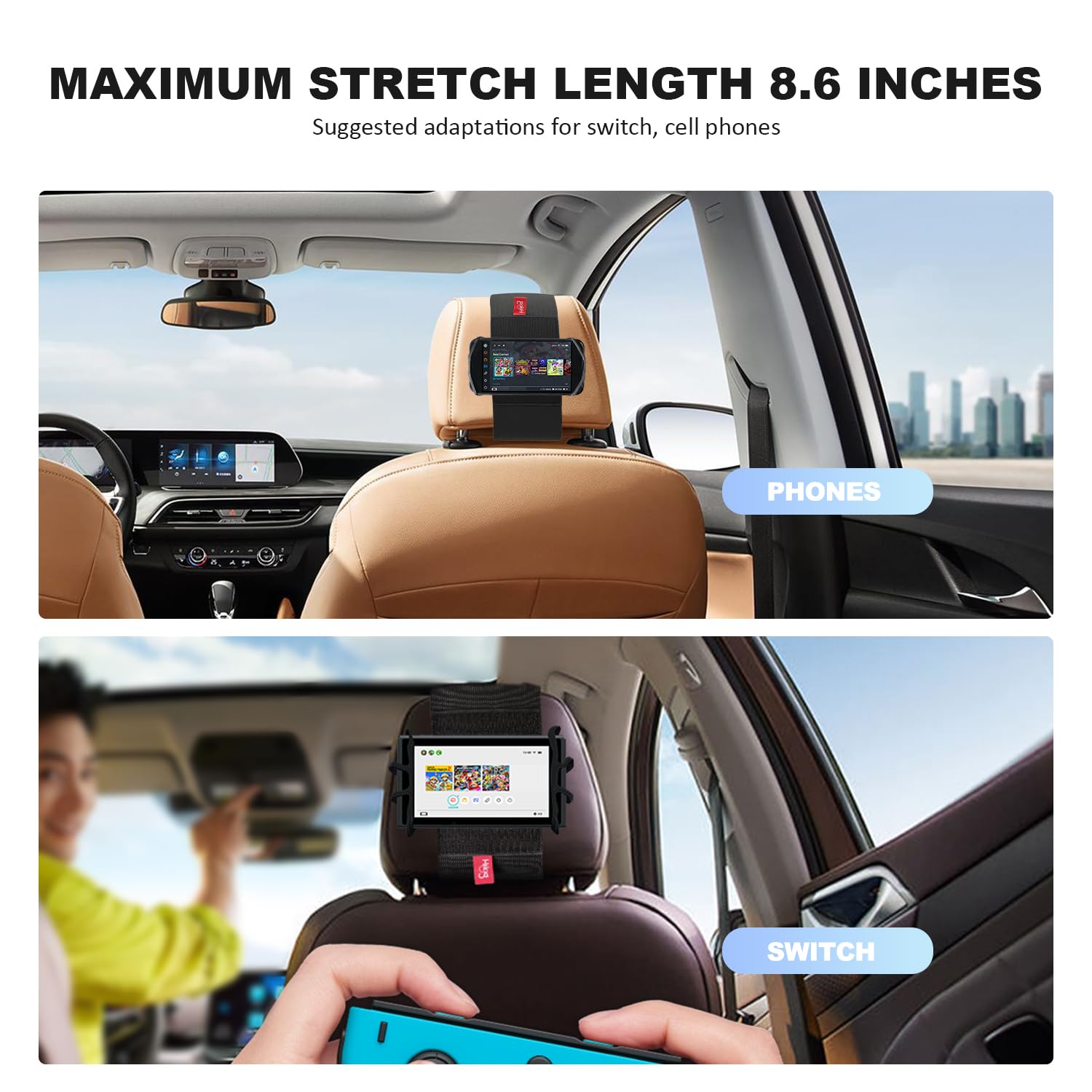 Z Zothington Car Phone Headrest Holder - Car Back Seat Headrest Phone Mount For Kids, Road Trip Essentials, Compatible With Ipho