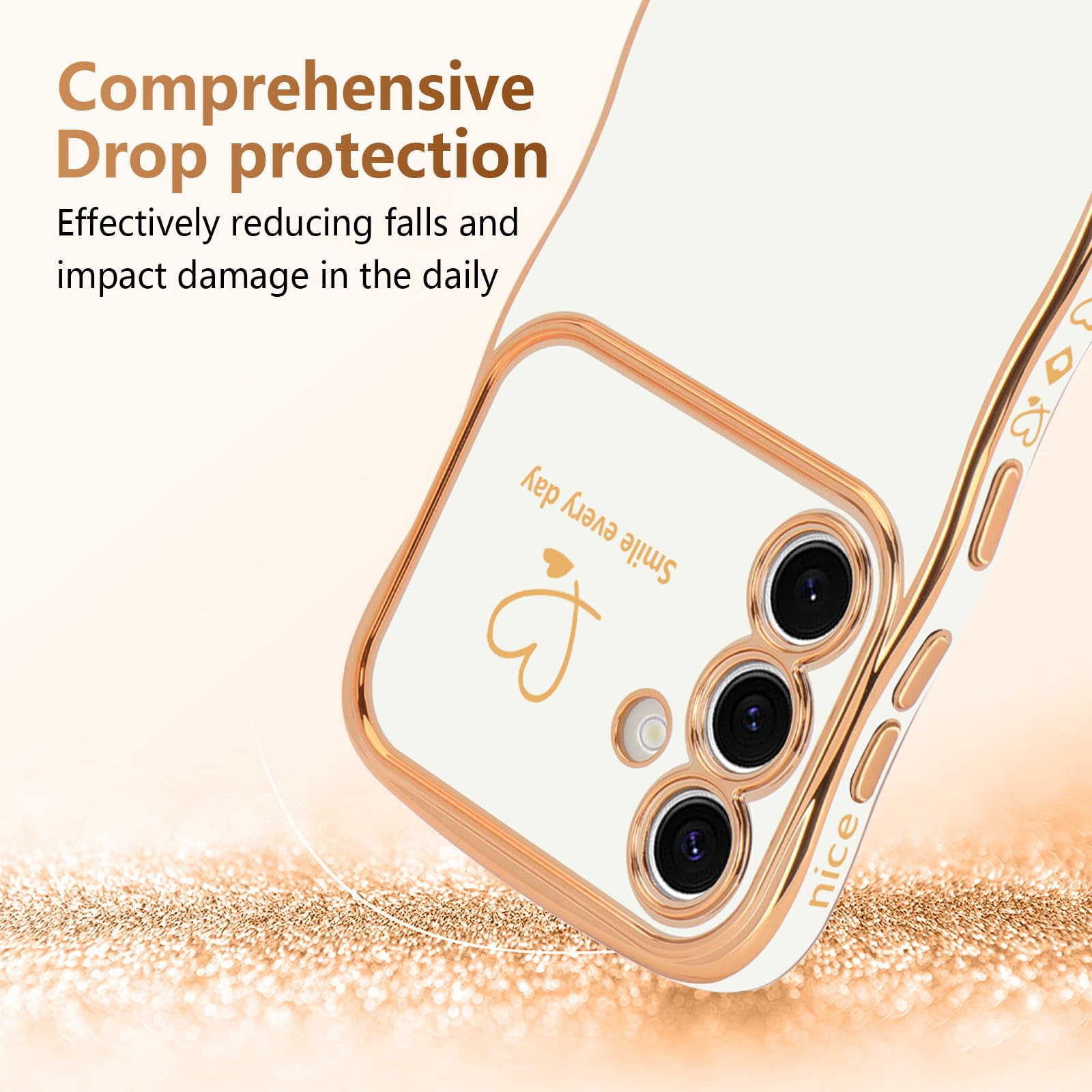 Lchulle For Samsung Galaxy S24 Plus Case For Women Girls, Cute Wave Frame Curly Shape With Love Heart Raised Camera Protection C