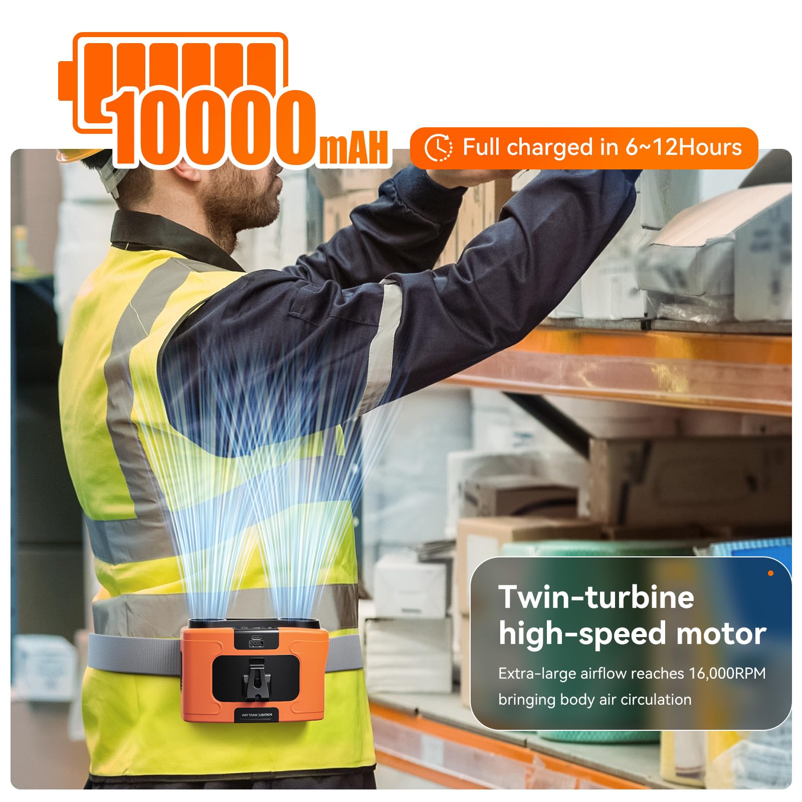 Astaowl Waist Fan,Personal Fan Portable Usb Rechargeable Waist Clip Fan Working Fan Hand Free 10000Mah, 6 32Hours Wearable Coole