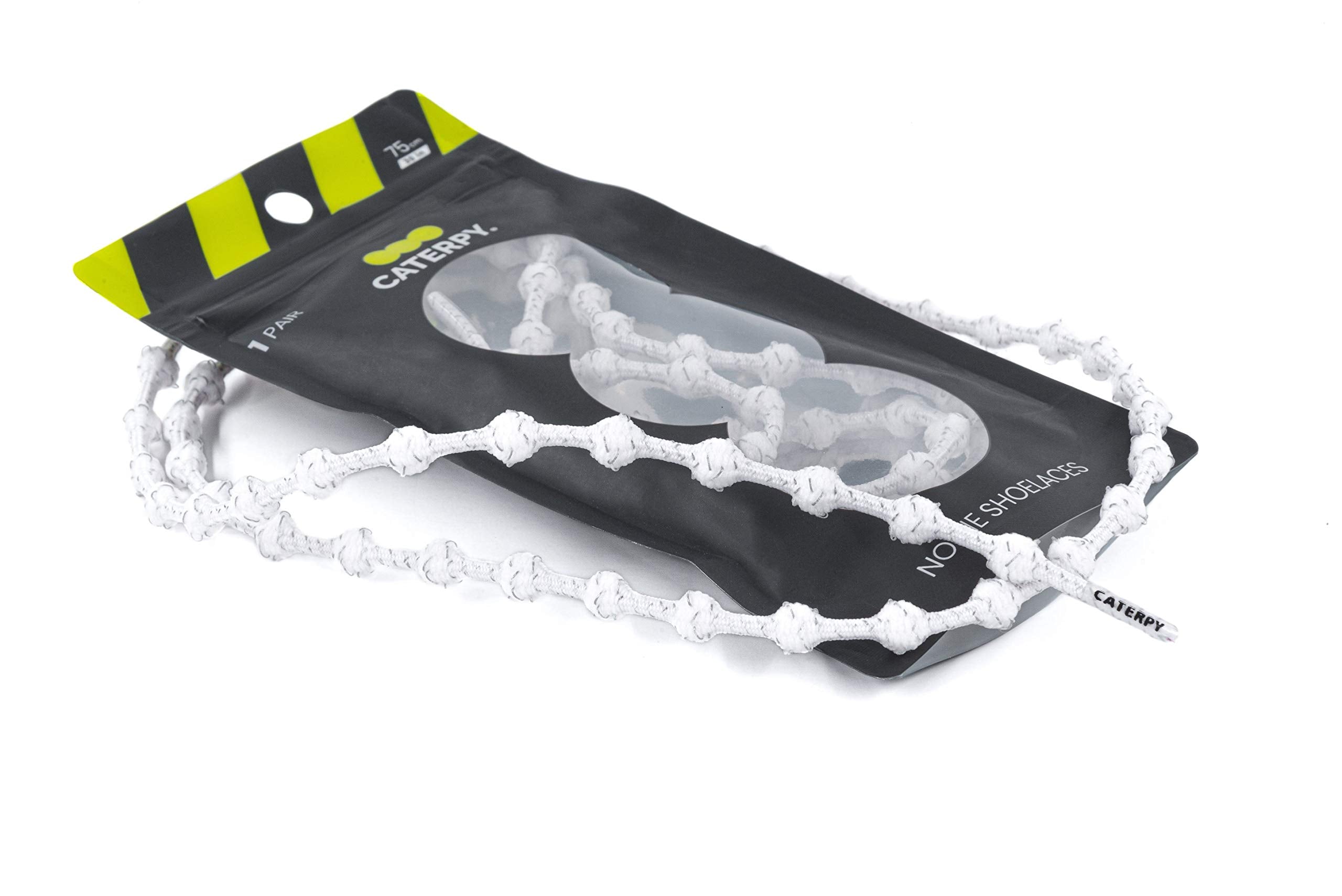 Caterpy Run   The Ultimate Elastic No Tie Shoelaces For Adults And Kids (Standard: 30In  75Cm, Silky White (Reflective))