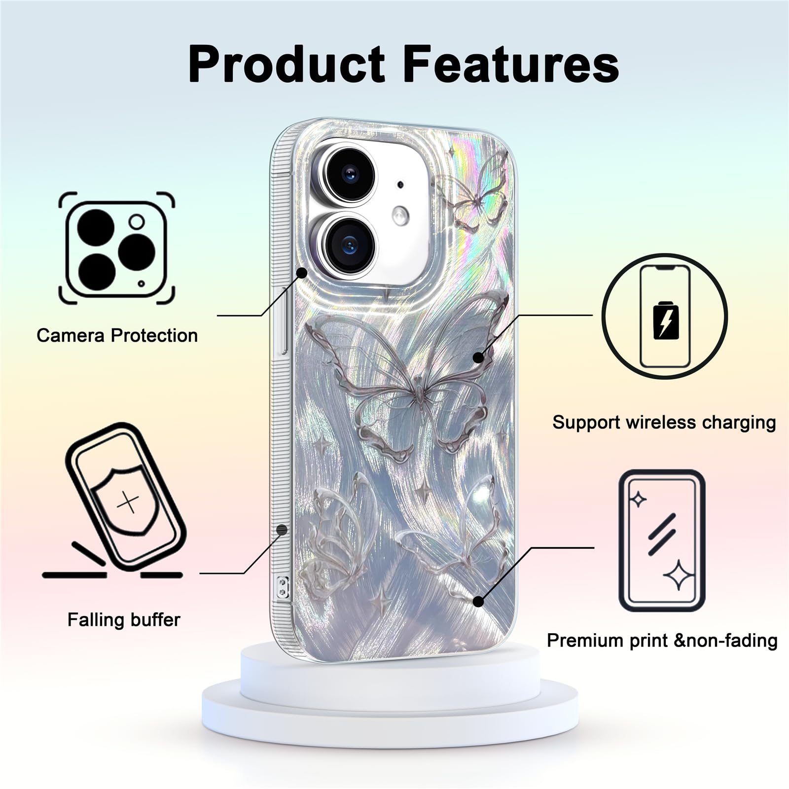 I Mgae In Ar Compact Case For Iphone 11 Shiny Silver Butterfly Design,Cute Trendy Soft Slim Tpu Shockproof Protective Phone Case