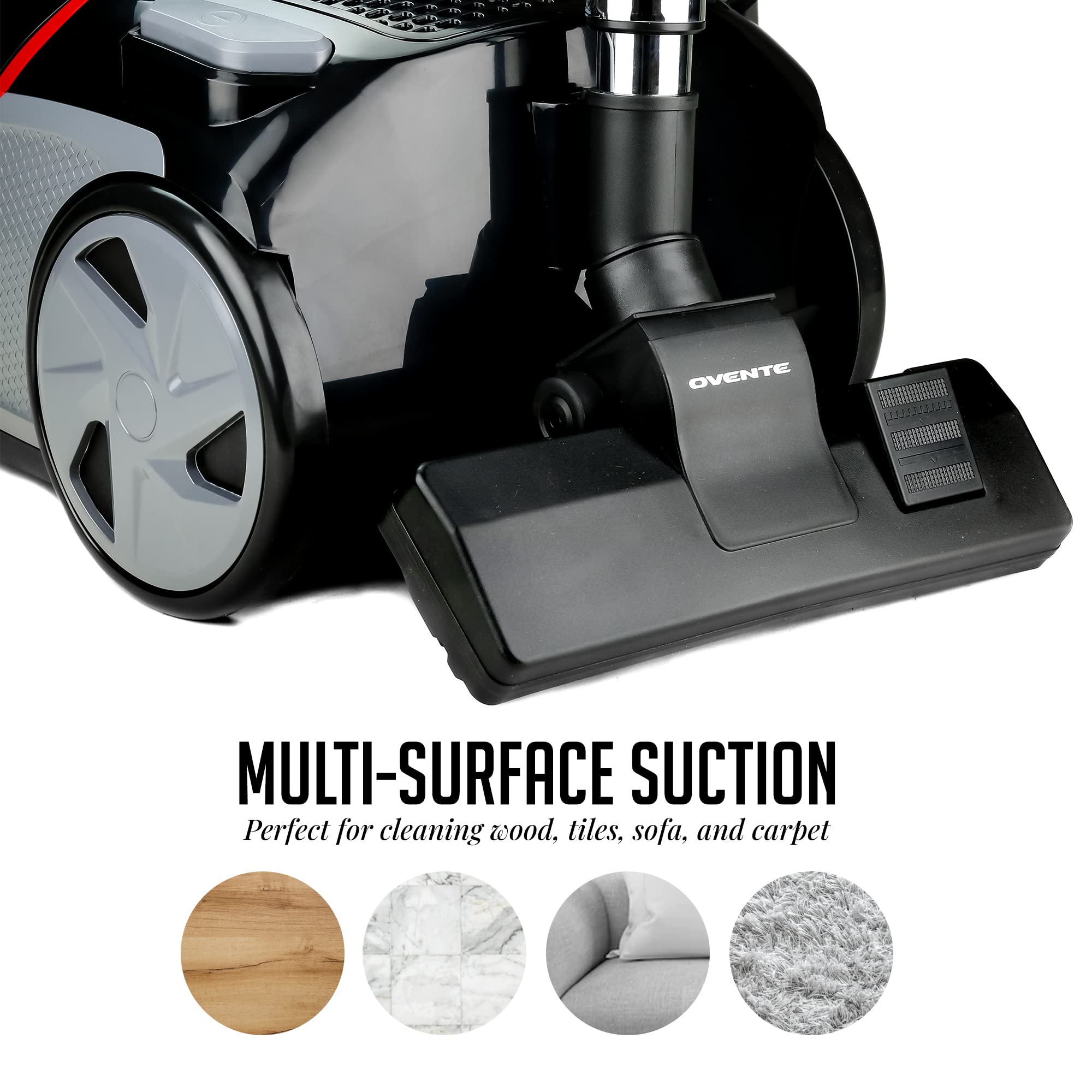 Ovente Electric Vacuum Cleaner With Speed Control Suction, Adjustable Stainless Steel Wand And Automatic Cord Rewind, Lightweigh