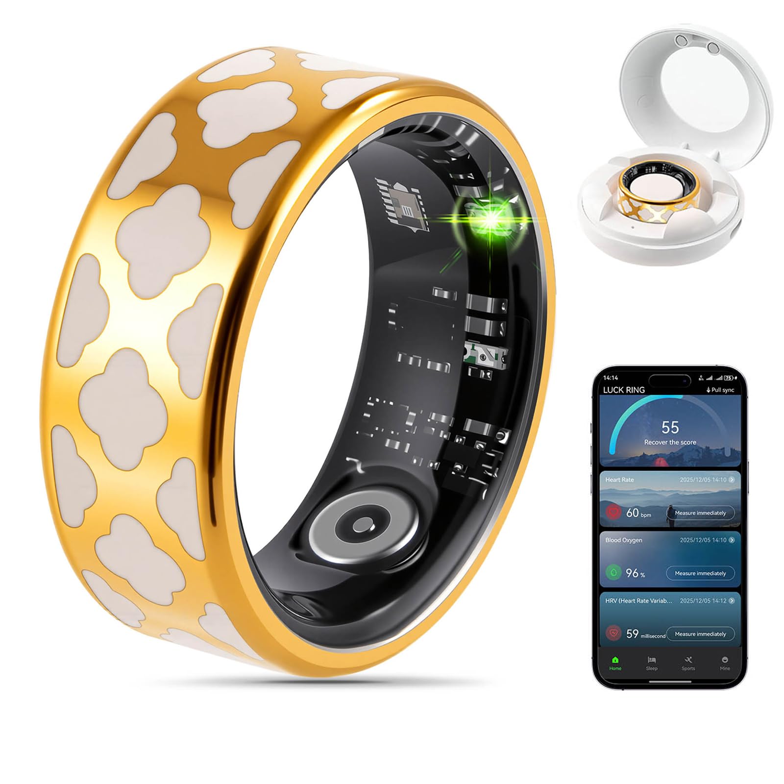 FAHKNS Smart Health Ring for Women Men: Fitness Tracker Ring with Heart Rate,Blood Oxygen,Sleep Monitor,Stress,Steps Counter,IP6