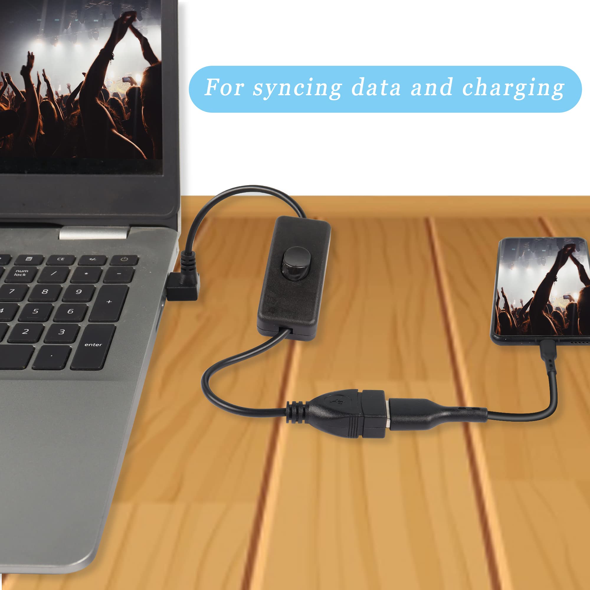 Pngknyocn Usb Short Cable With On/Off Switch,2 Pack 1Ft 90 Degree Up & Down Angle Upgraded Usb A 2.0 Male To Female Data Power Switch Cable