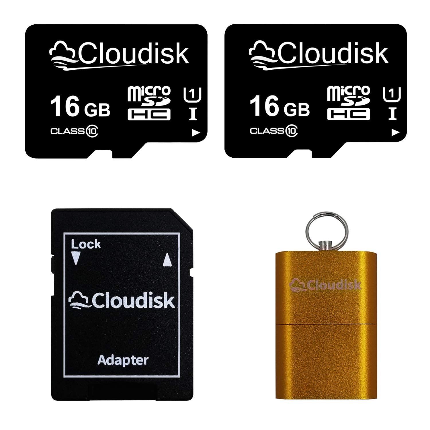 Cloudisk Pack Of 2 Micro Sd Card 16Gb Flash Memory Card Micro Sdhc With Sd Adapter And Card Reader, C10, A1, U1, Uhs I (16 Gb)