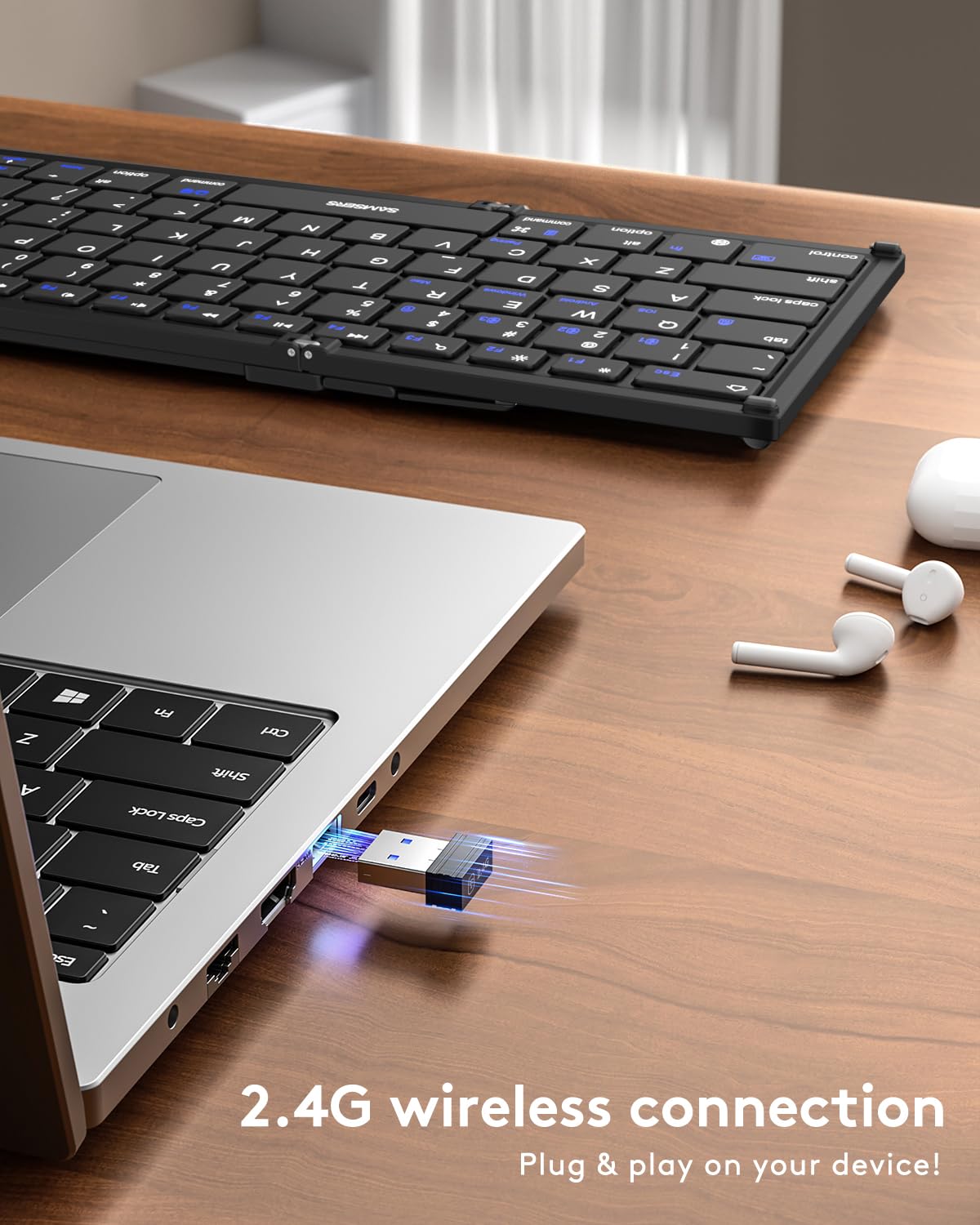 Samsers Foldable Bluetooth Keyboard With Touchpad, Full Size Dual Mode Wireless Folding Keyboard, Rechargeable Portable Travel K