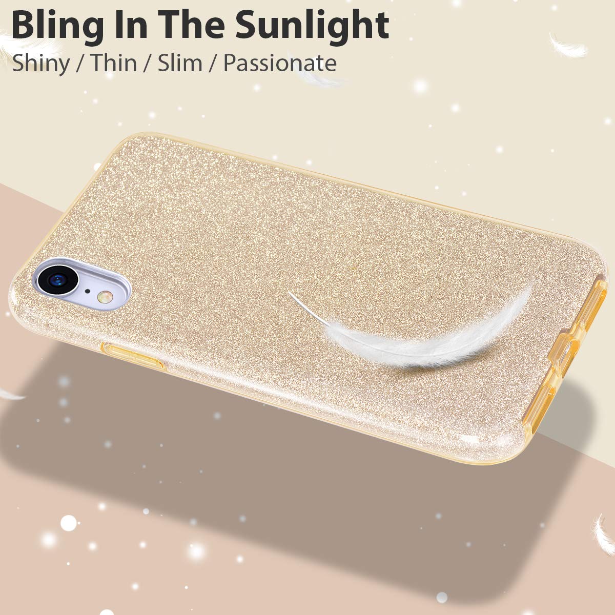 Mateprox Iphone Xr Case,Bling Sparkle Cute Girls Women Protective Case For Iphone Xr 6.1''(Gold)