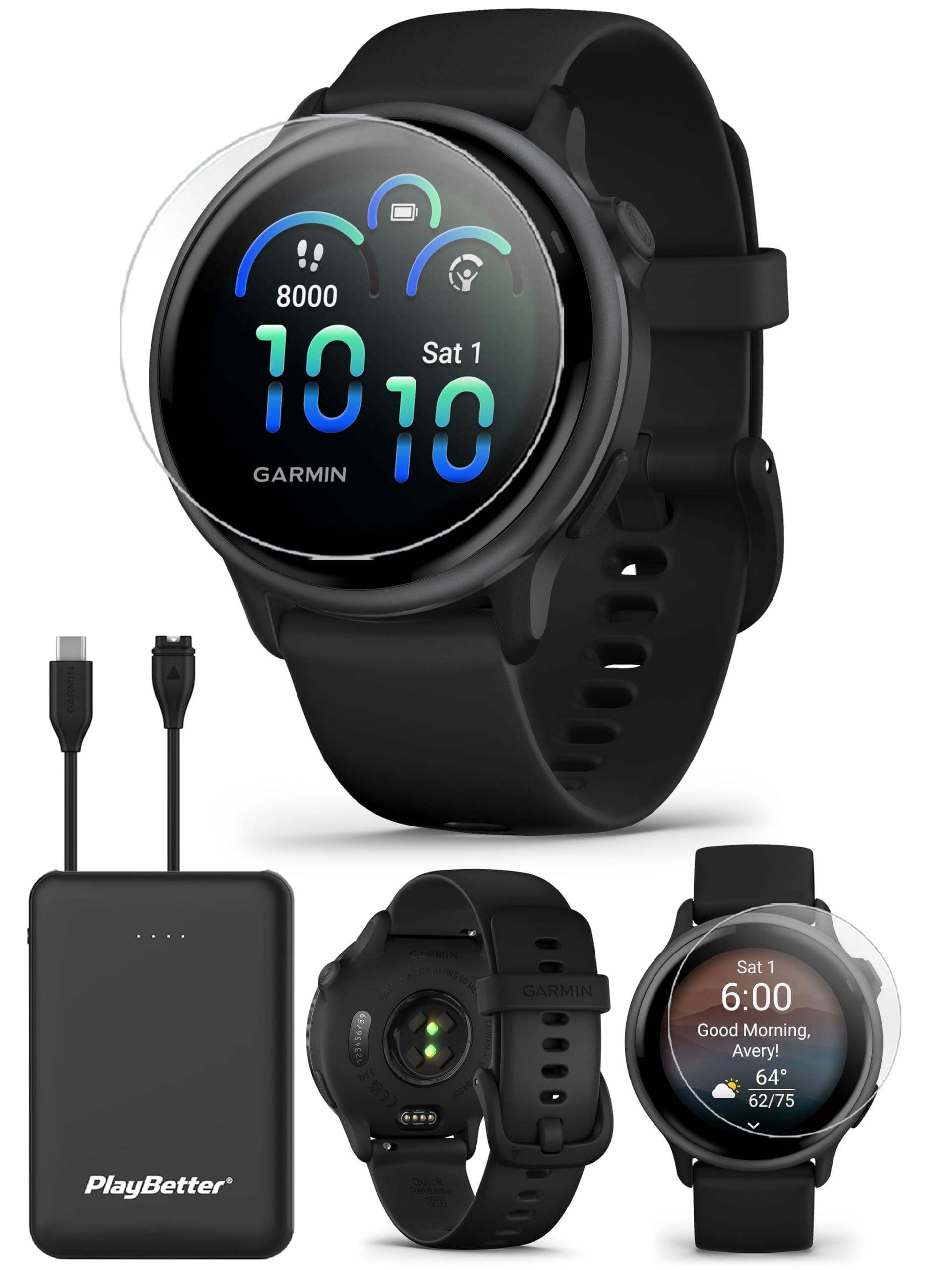 Garmin vivoactive 6 (Slate/Black) Fitness GPS Smartwatch Bundle - AMOLED Health Watch, 11-Day Battery Life, Body Battery, Music 
