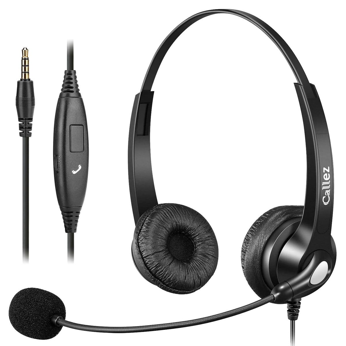 Callez 3.5Mm Headset With Microphone Noise Cancelling For Cell Phone Pc Laptop, Stereo Computer Headphones For Iphone Samsung Mac Call Center Office Skype, In Line Control, Clear Chat