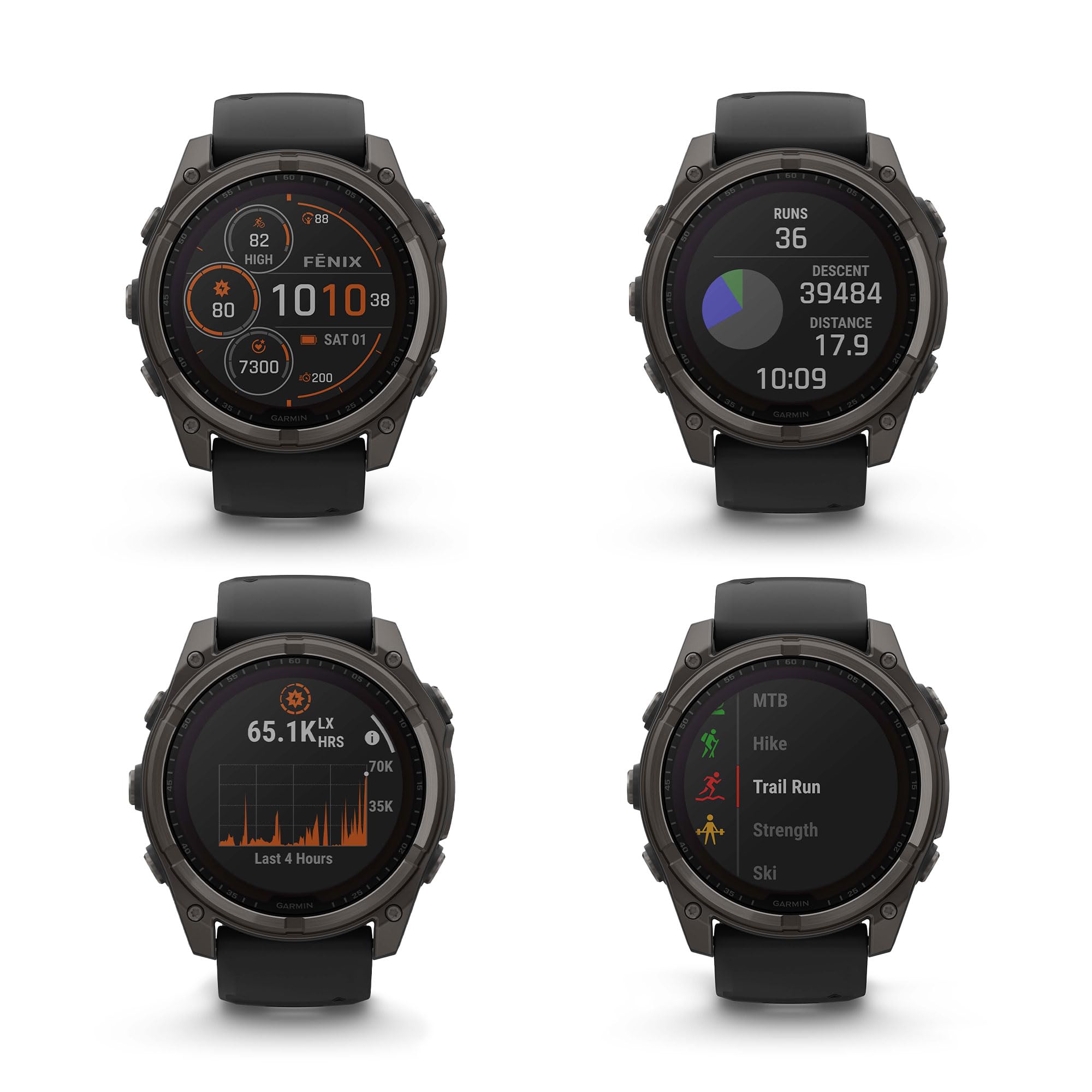 Garmin Fenix 8 51Mm Solar Sapphire Multisport Gps Smartwatch Carbon Gray Dlc Titanium With Black Gray Silicone Band, Built-In Le