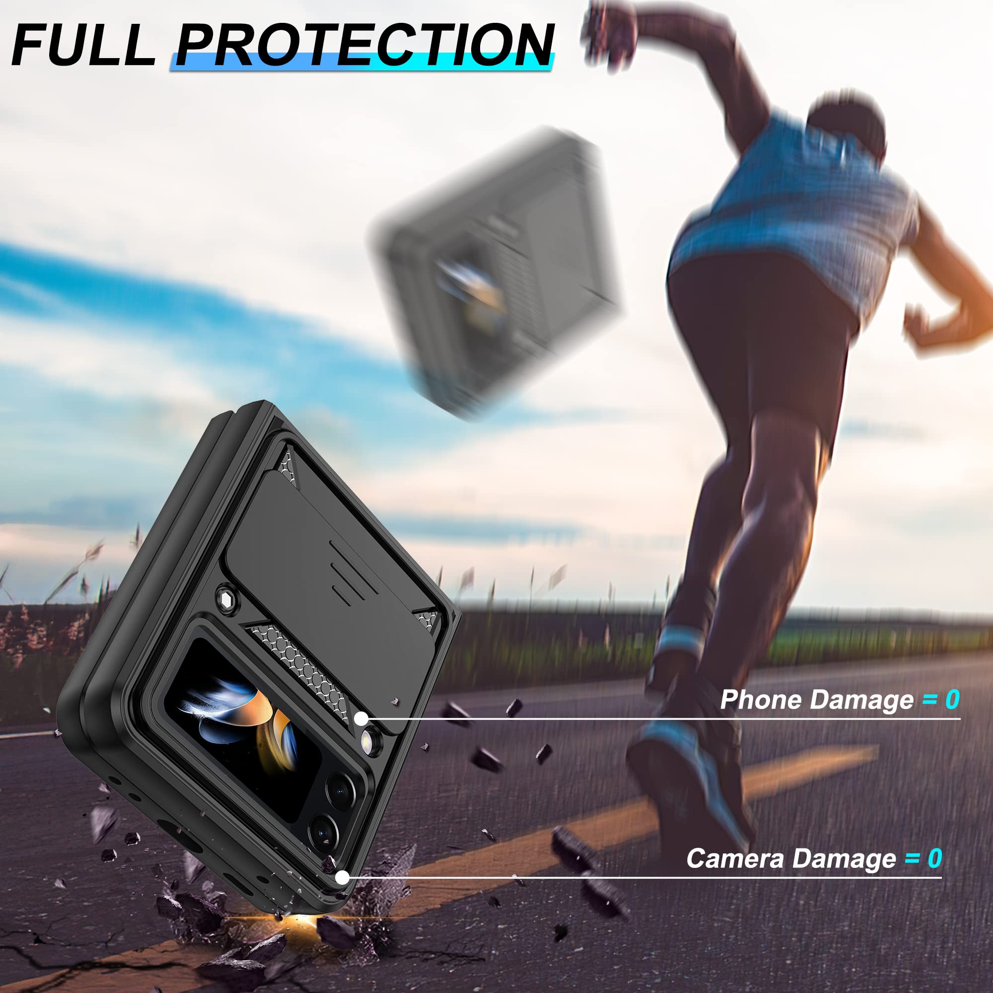 Atump For Samsung Galaxy Z Flip 4 Case With Slide Camera Cover, 360