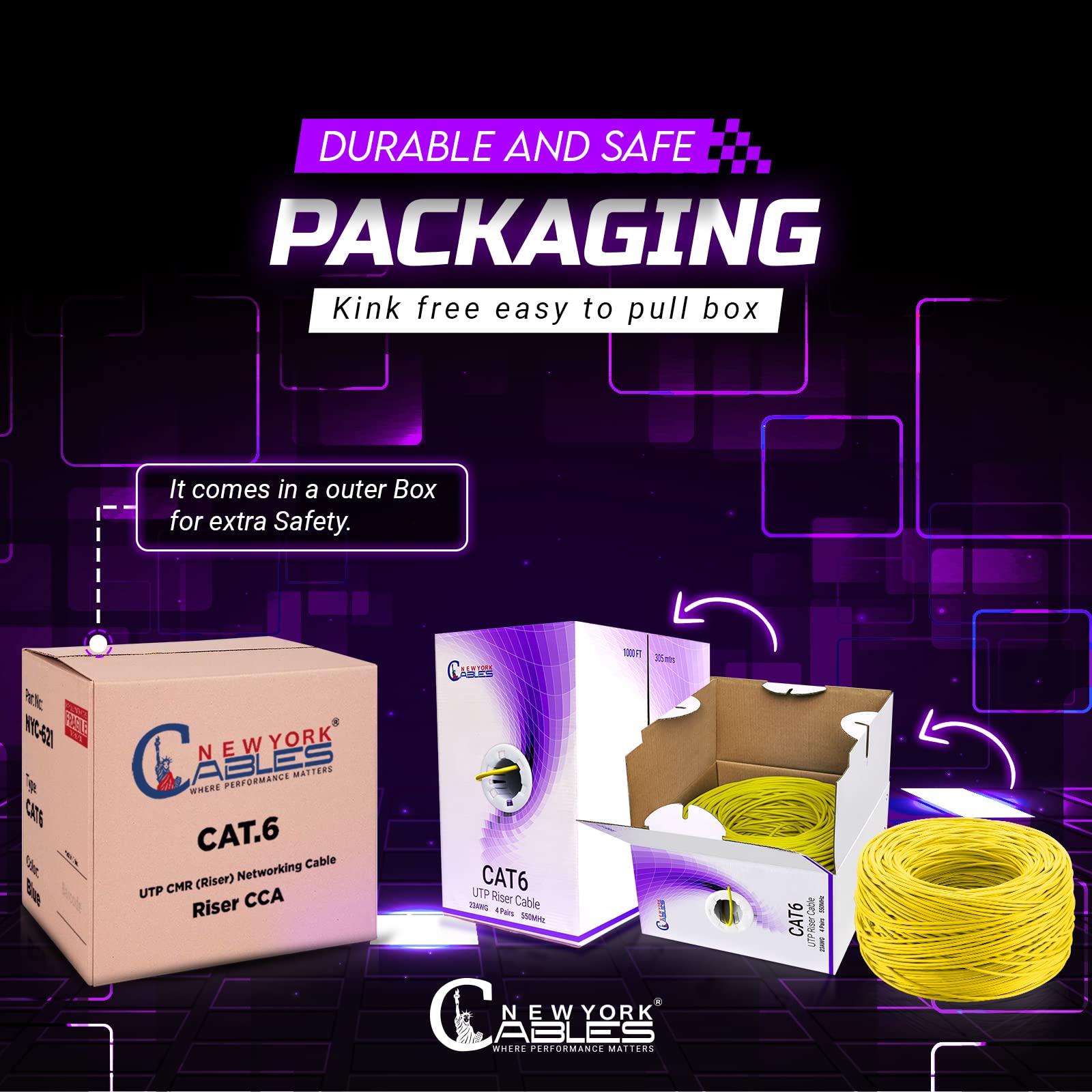 Newyork Cables Cat 6 Cable 1000Ft � Cat6 Riser (Cmr)   4 Pair Utp Solid Conductor   23 Awg 550 Mhz, 1 Gbit/S High Speed Quality Tested Bulk Ethernet Cable   (Yellow)